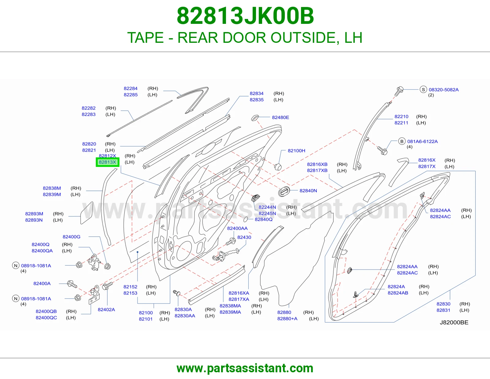 TAPE - REAR DOOR OUTSIDE, LH 82813JK00B