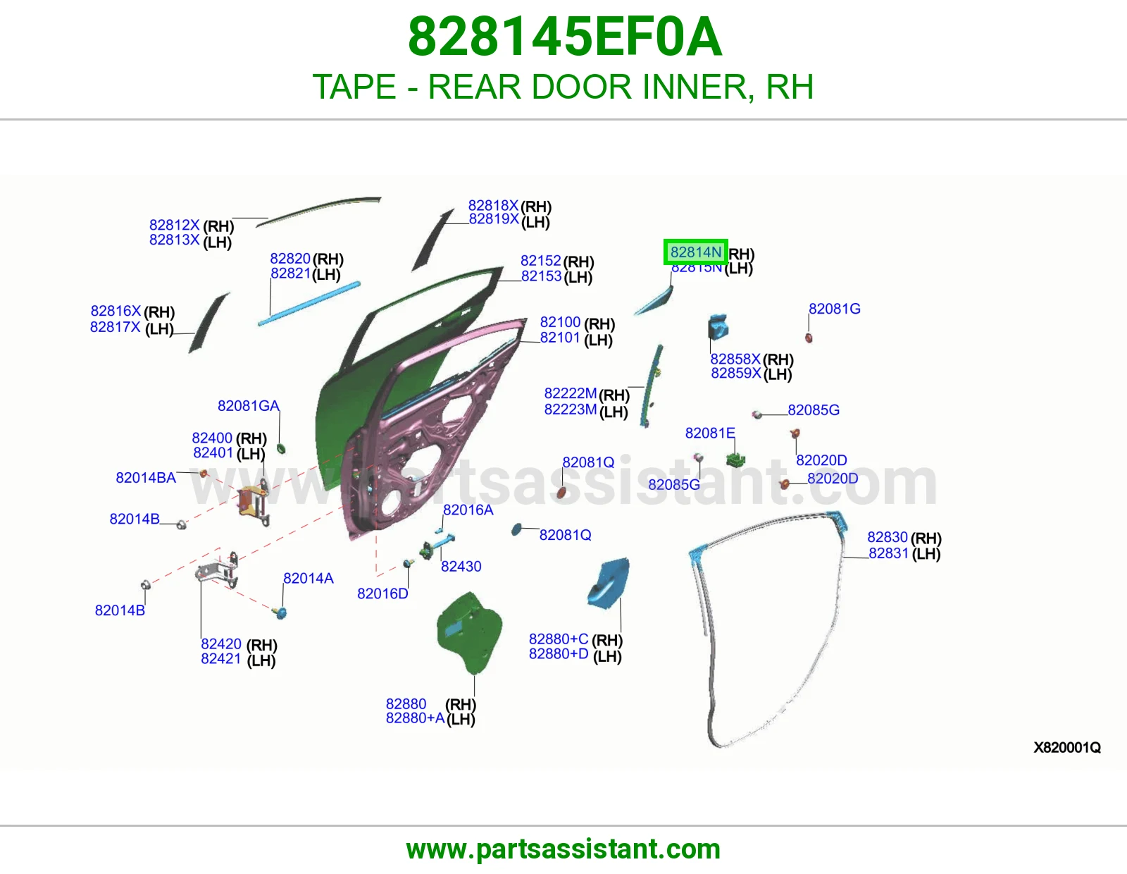 شريط لاصق باب خلفي داخلي يمين 828145EF0A