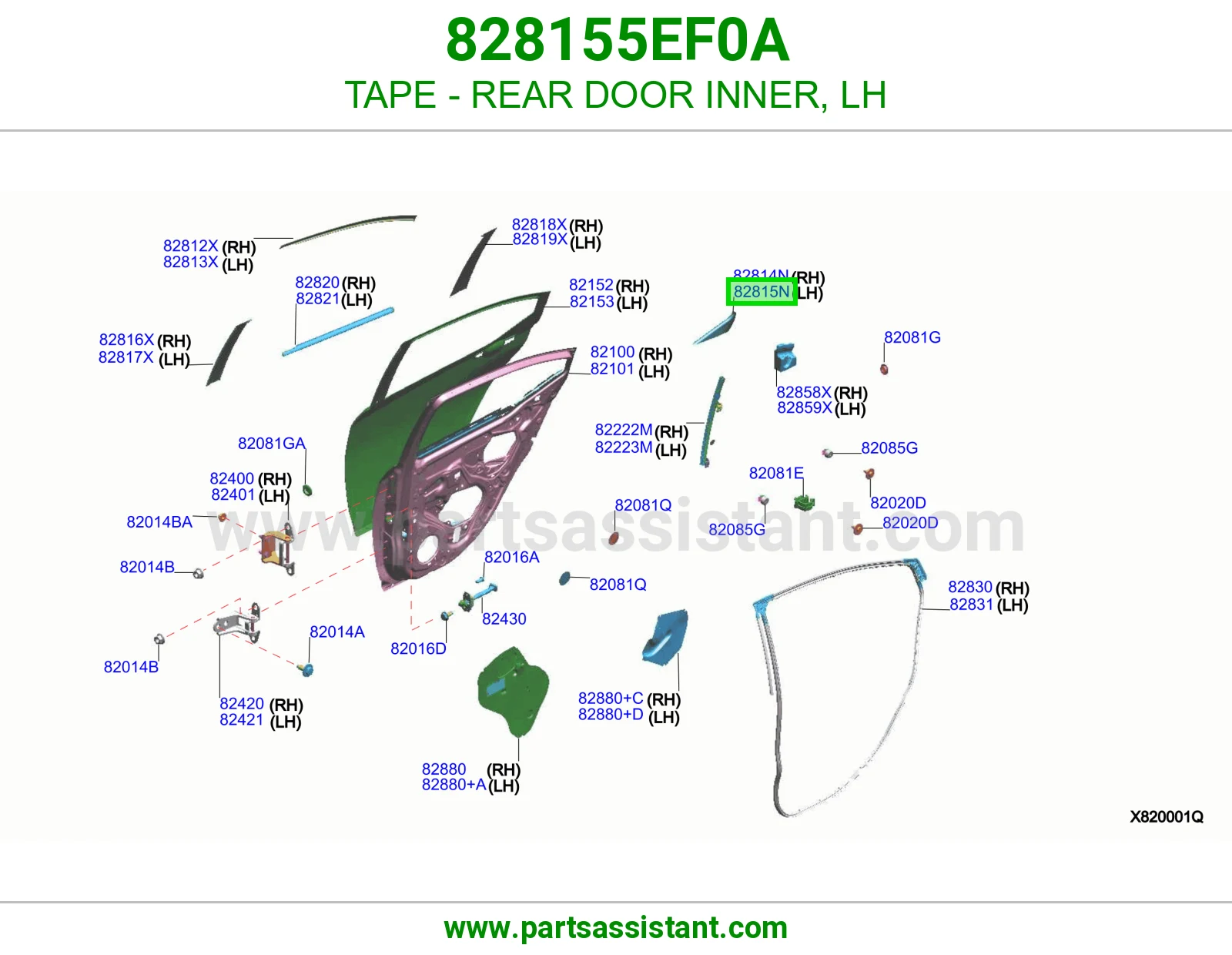 شريط لاصق باب خلفي داخلي يسار 828155EF0A