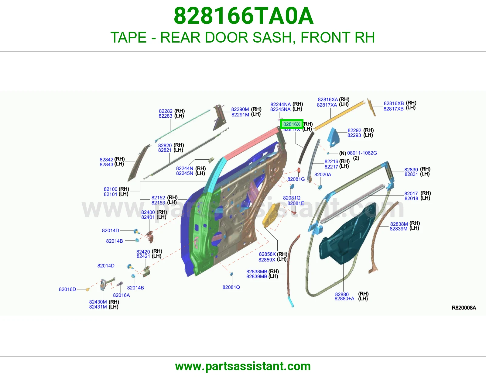 شريط لاصق برواز باب خلفي أمامي يمين 828166TA0A