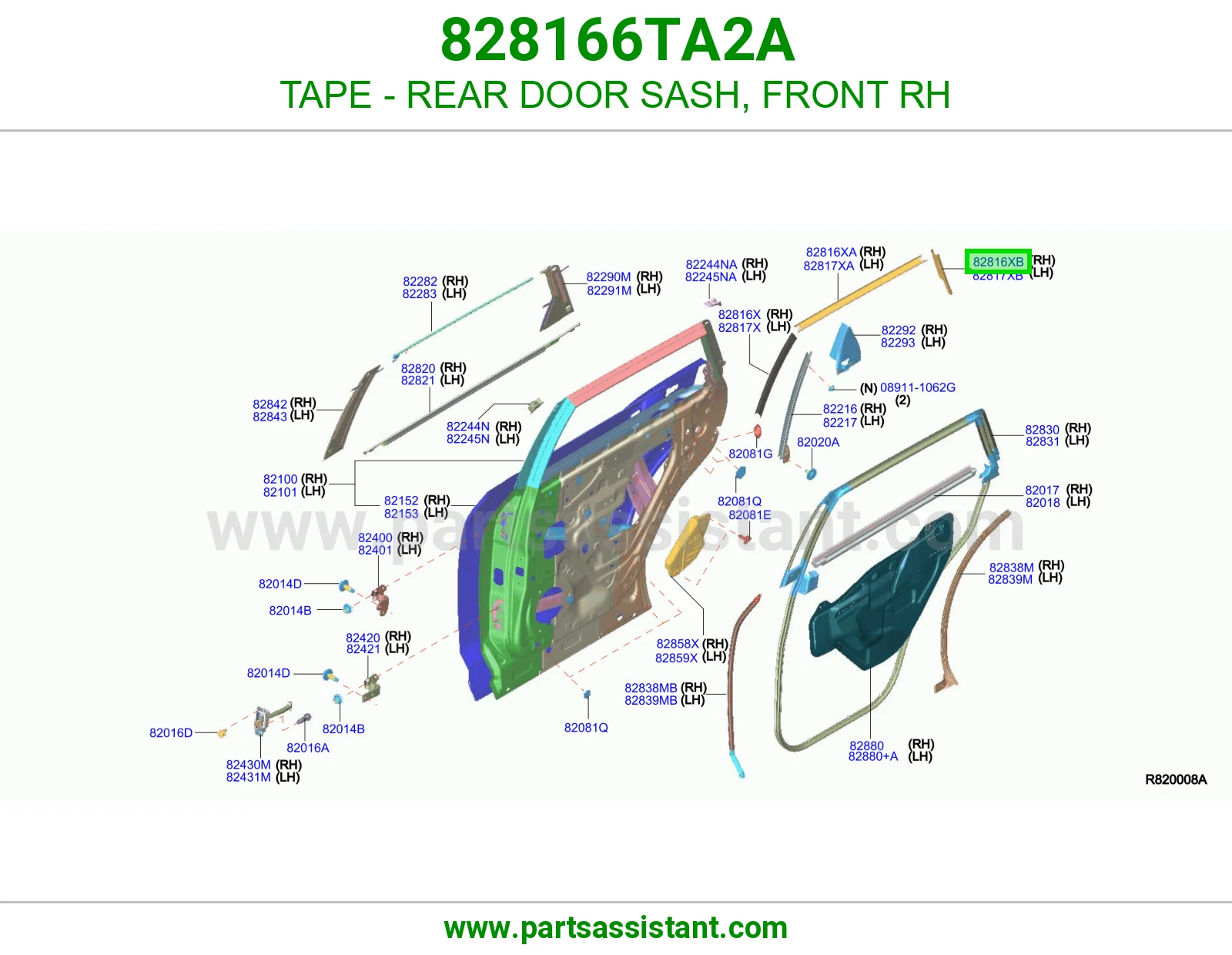 شريط لاصق برواز باب خلفي أمامي يمين 828166TA2A