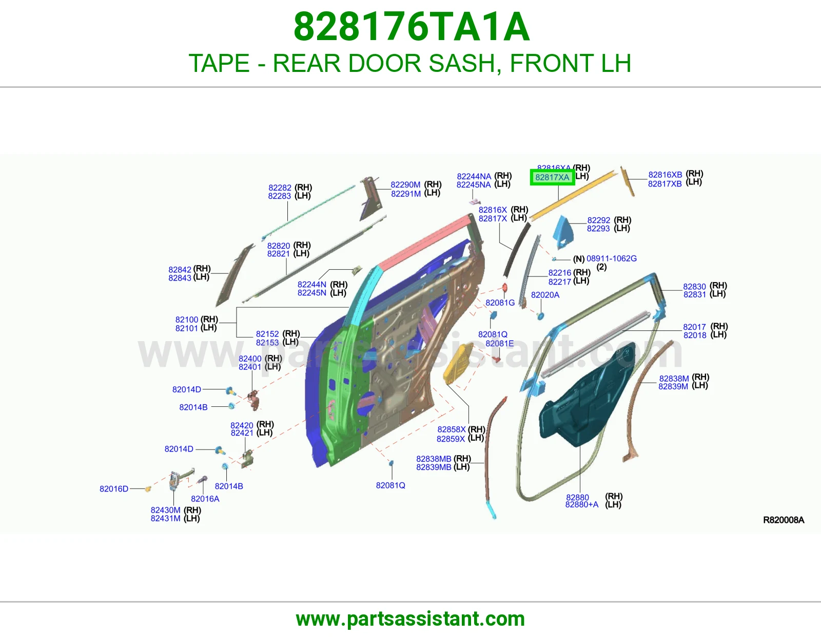 شريط لاصق برواز باب خلفي أمامي يسار 828176TA1A
