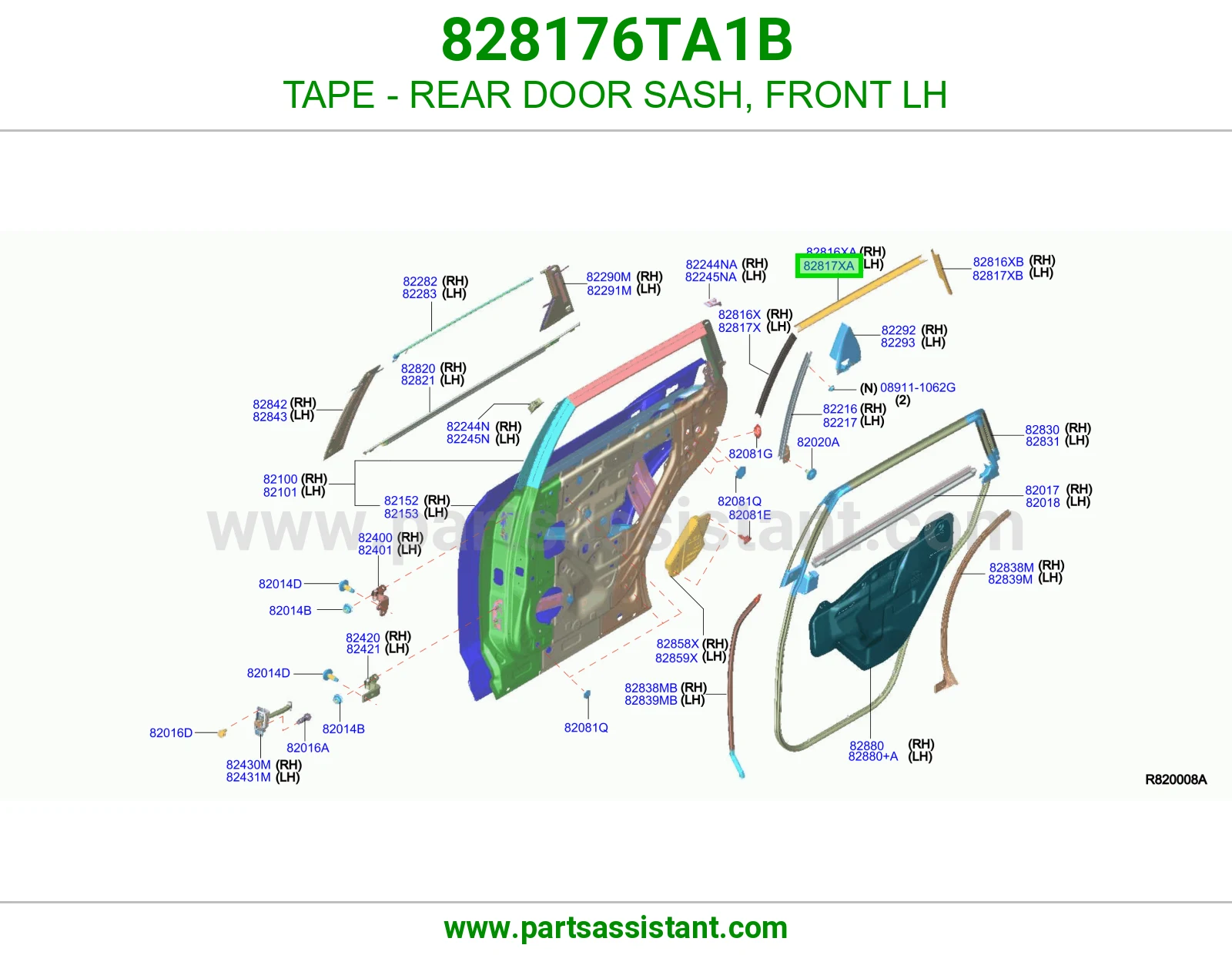 شريط لاصق برواز باب خلفي أمامي يسار 828176TA1B
