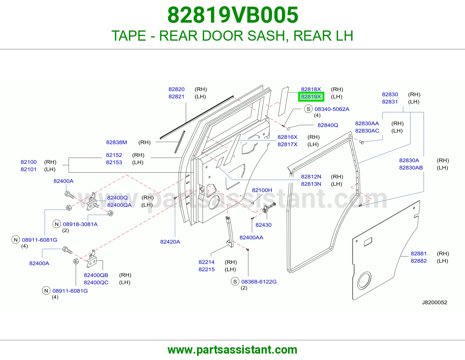 TAPE - REAR DOOR SASH, REAR LH 82819VB005