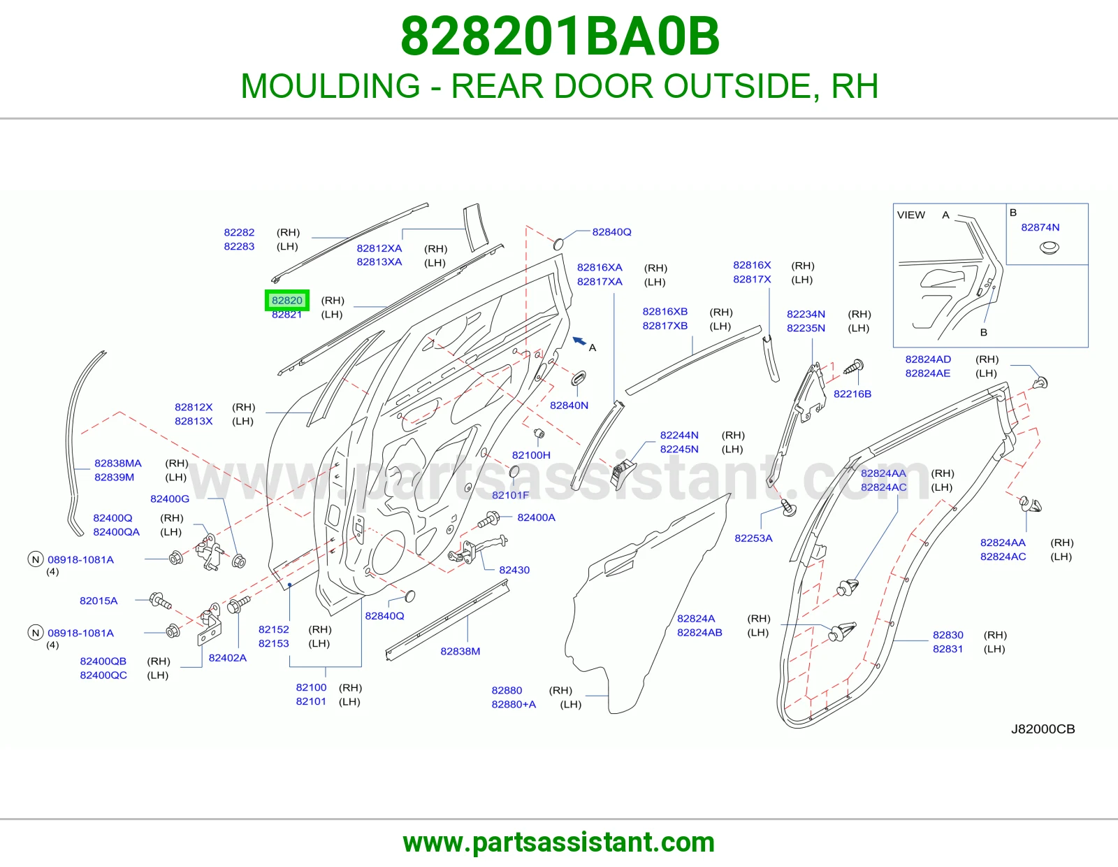 MOULDING - REAR DOOR OUTSIDE, RH 828201BA0B