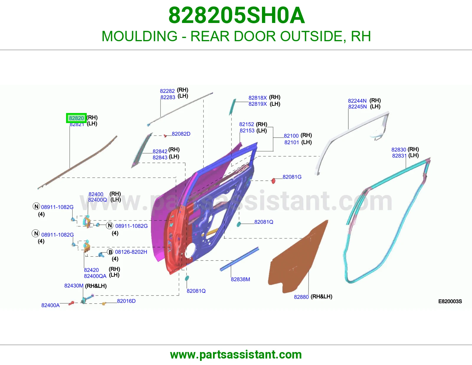 زيق باب خلفي خارجي يمين 828205SH0A