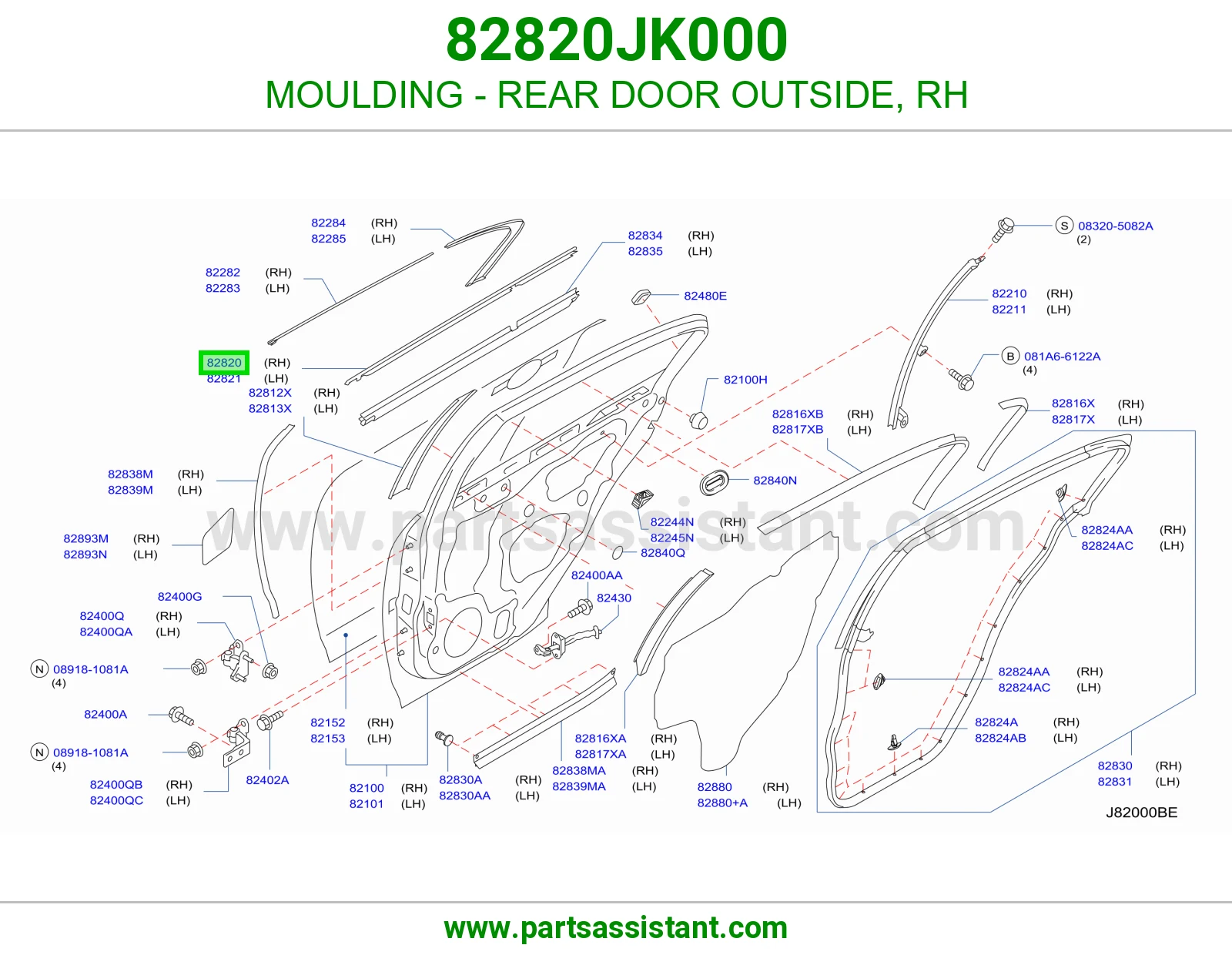 MOULDING - REAR DOOR OUTSIDE, RH 82820JK000