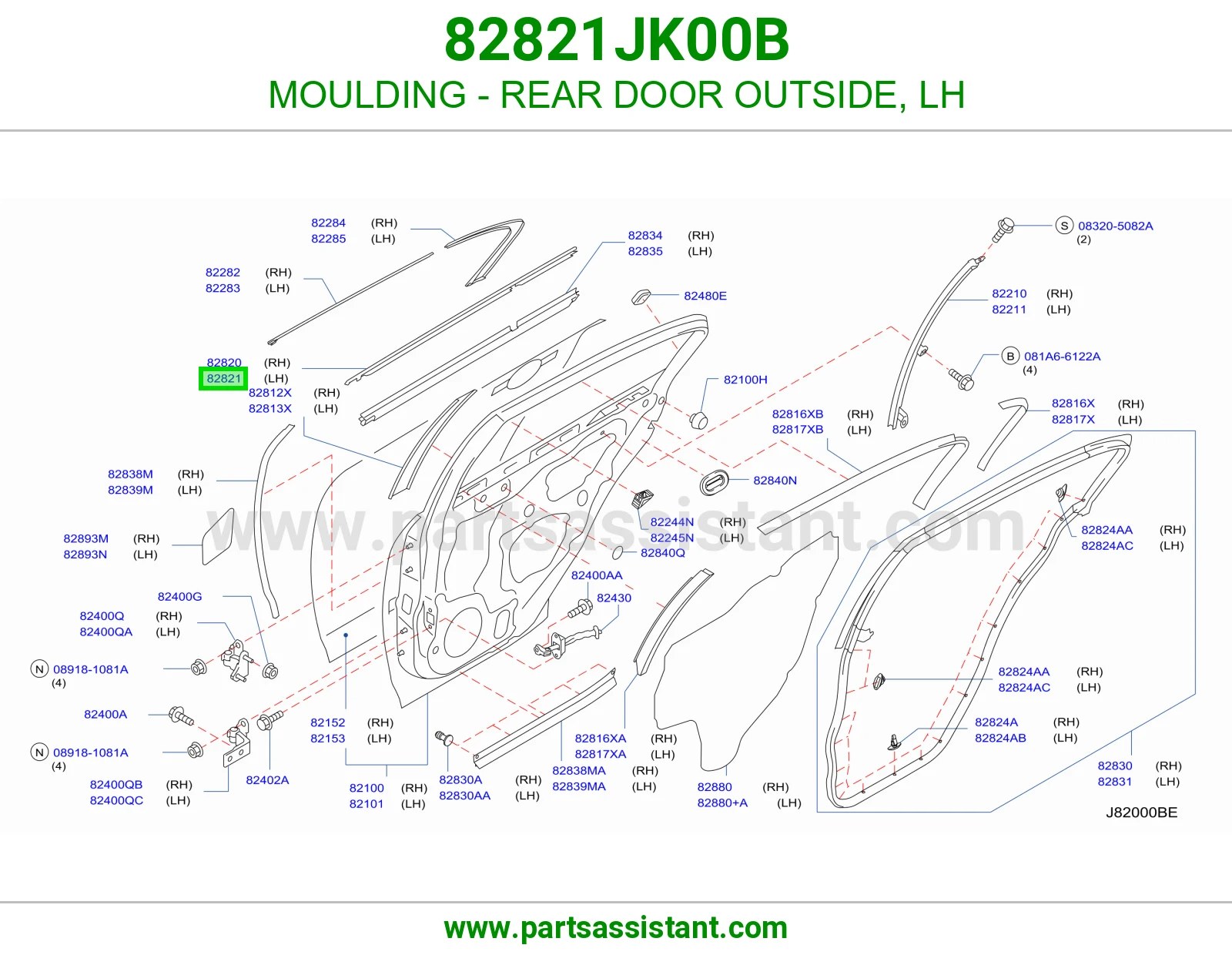 MOULDING - REAR DOOR OUTSIDE, LH 82821JK00B