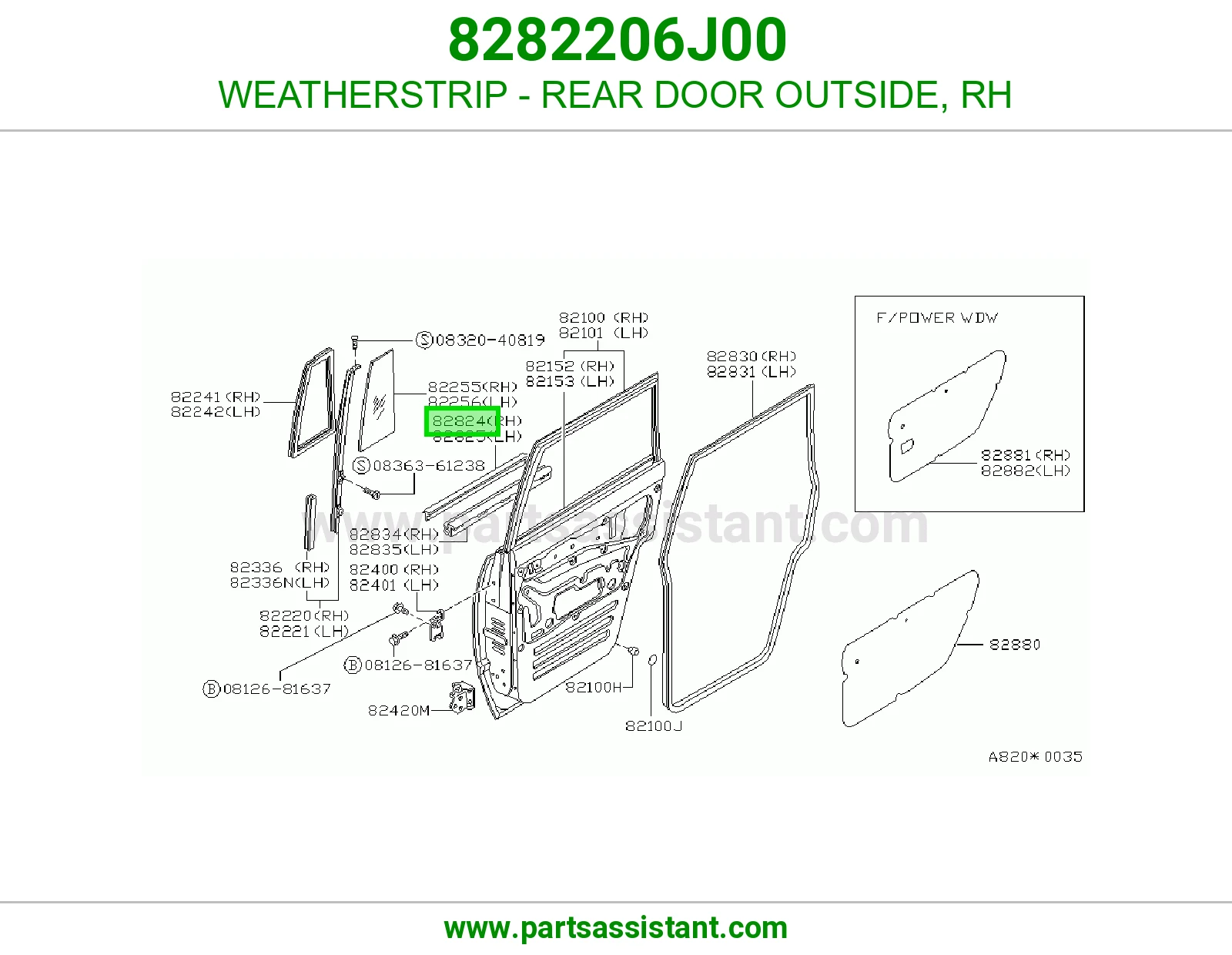 WEATHERSTRIP - REAR DOOR OUTSIDE, RH 8282206J00