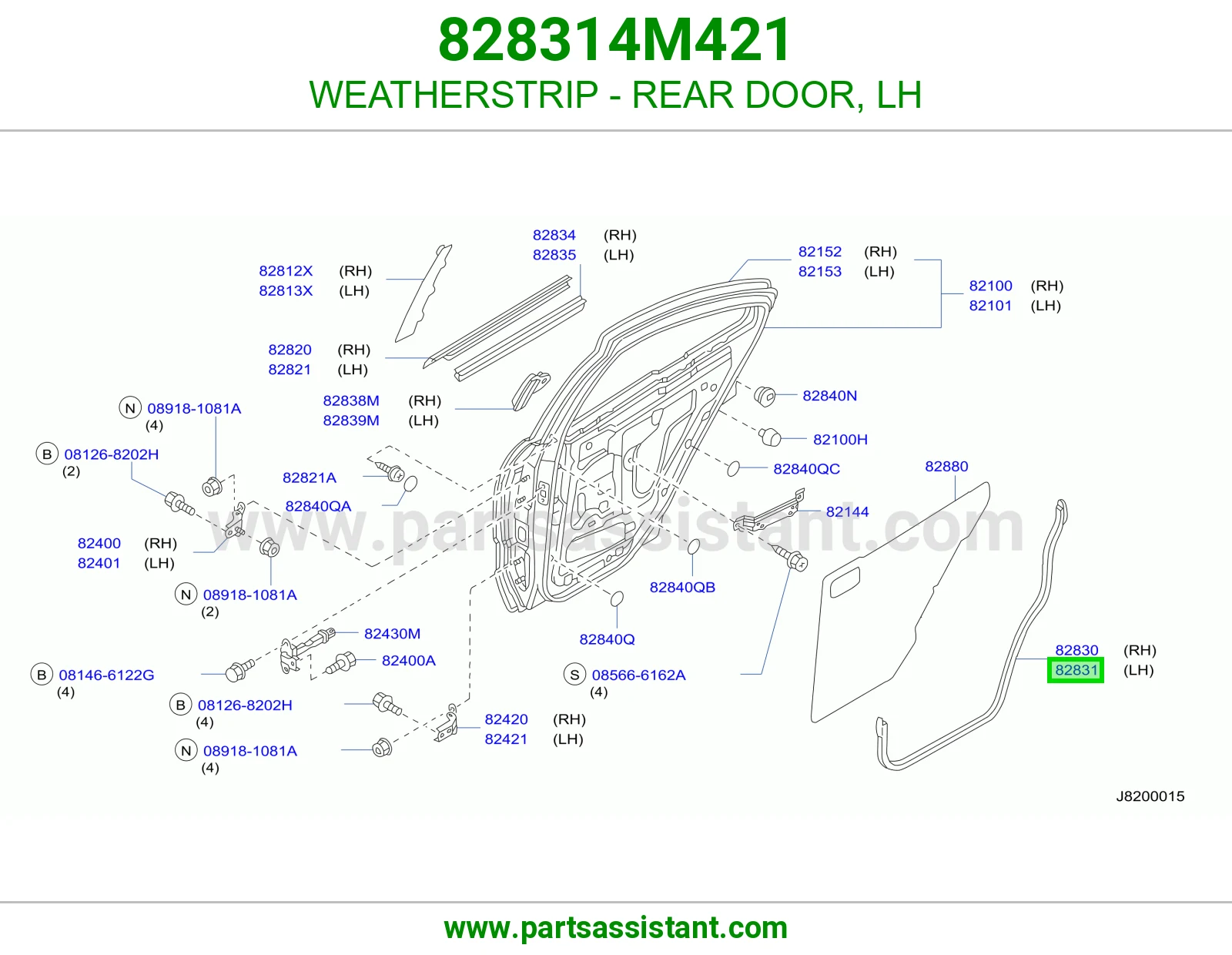 WEATHERSTRIP - REAR DOOR, LH 828314M421
