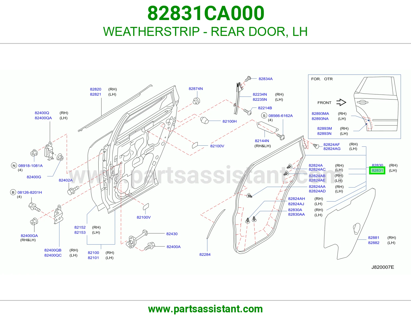 WEATHERSTRIP - REAR DOOR, LH 82831CA000