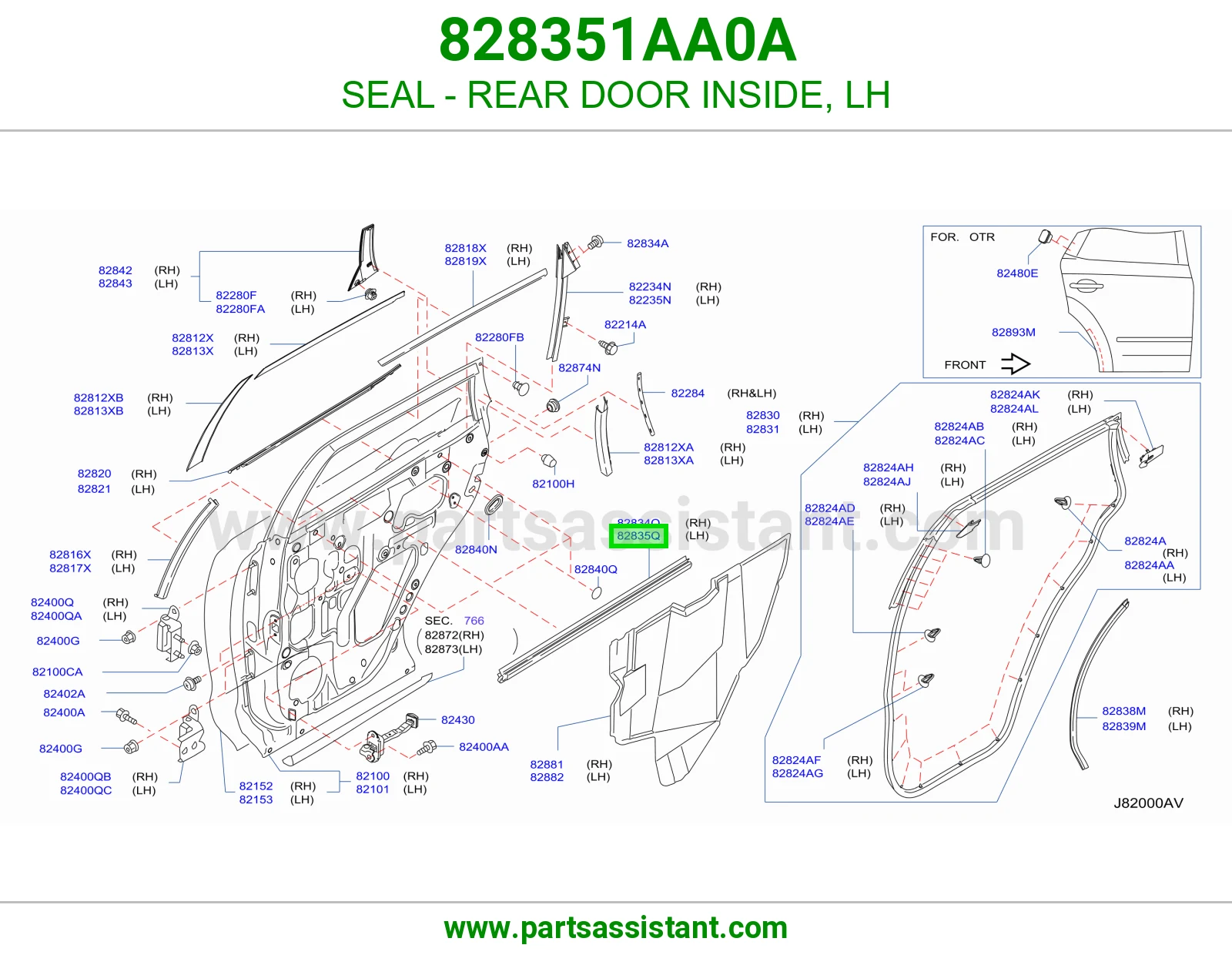 SEAL - REAR DOOR INSIDE, LH 828351AA0A