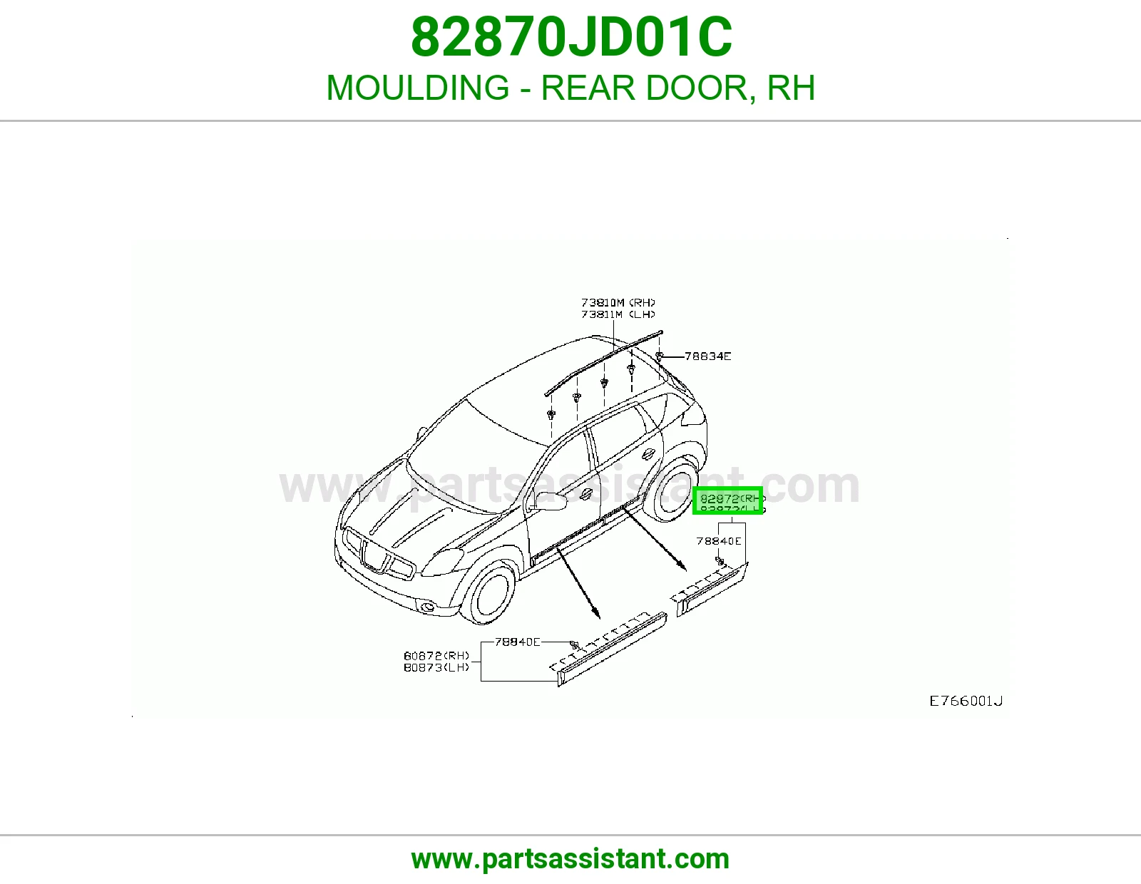 MOULDING - REAR DOOR, RH 82870JD01C