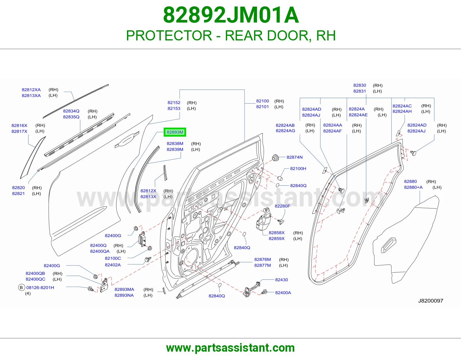 PROTECTOR - REAR DOOR, RH 82892JM01A