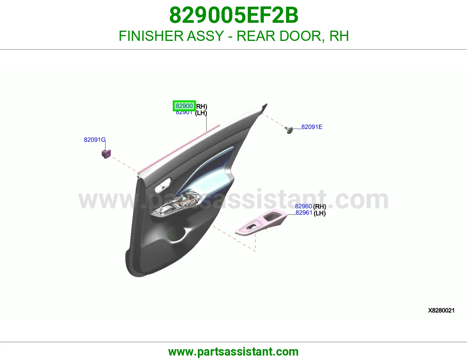FINISHER ASSY - REAR DOOR, RH 829005EF2B