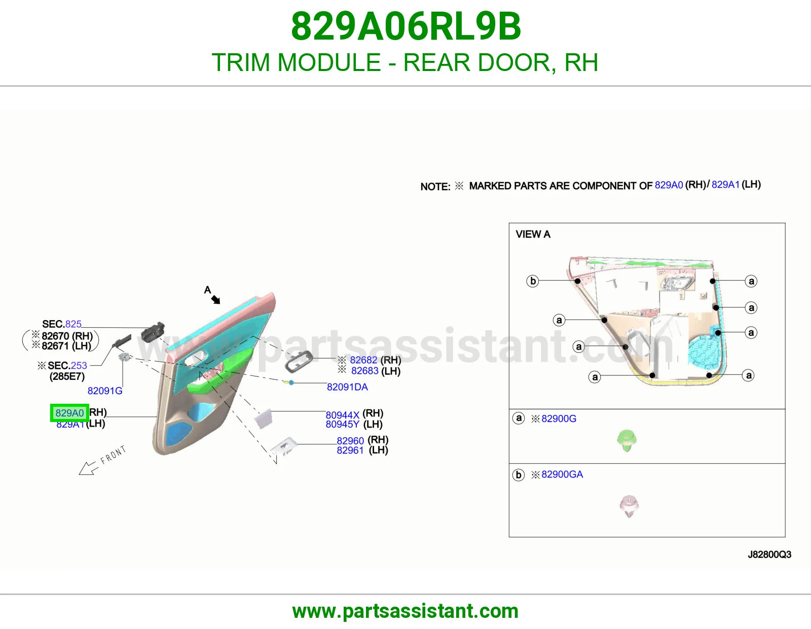 وحدة تلبيسة باب خلفي يمين 829A06RL9B