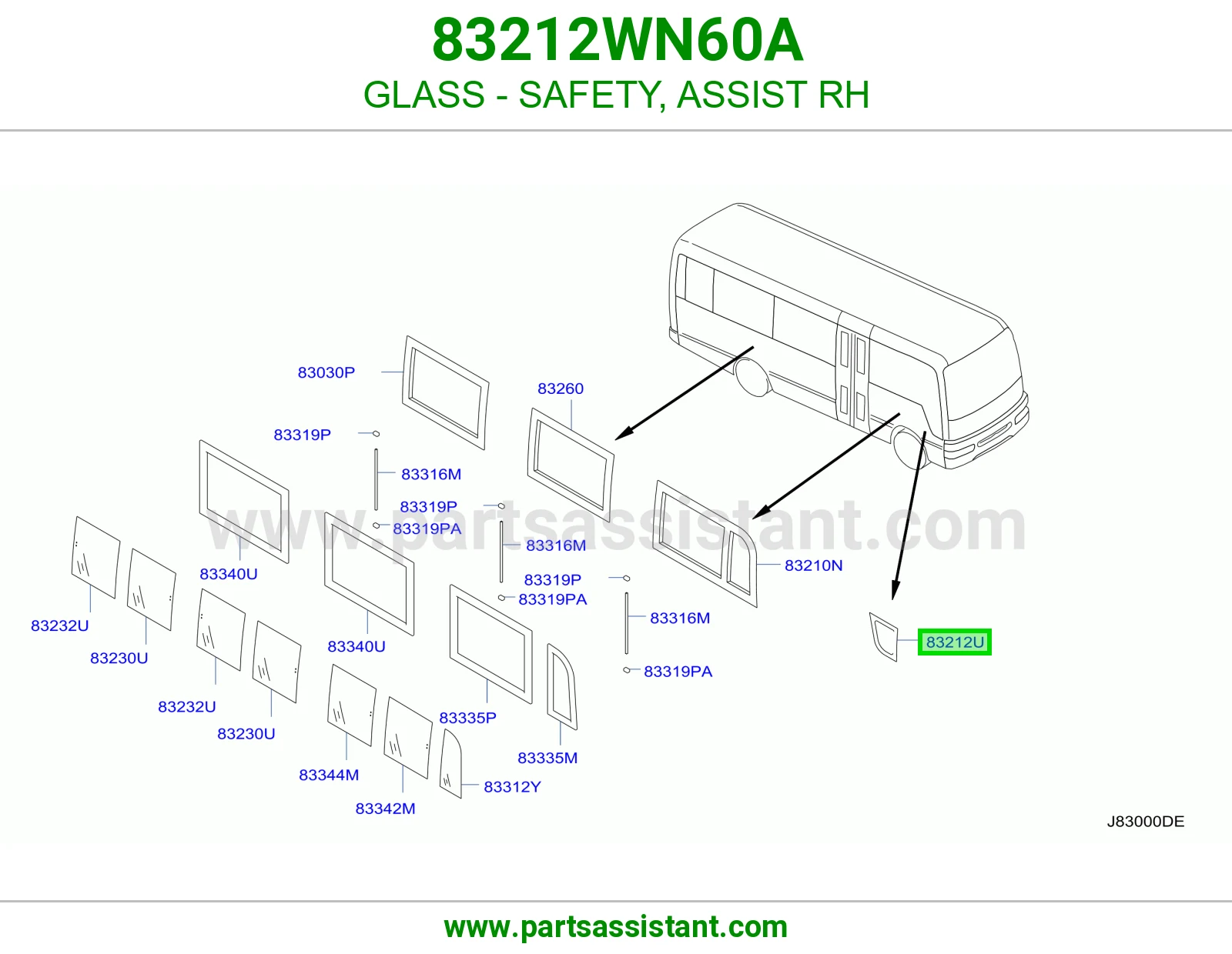 GLASS - SAFETY, ASSIST RH 83212WN60A