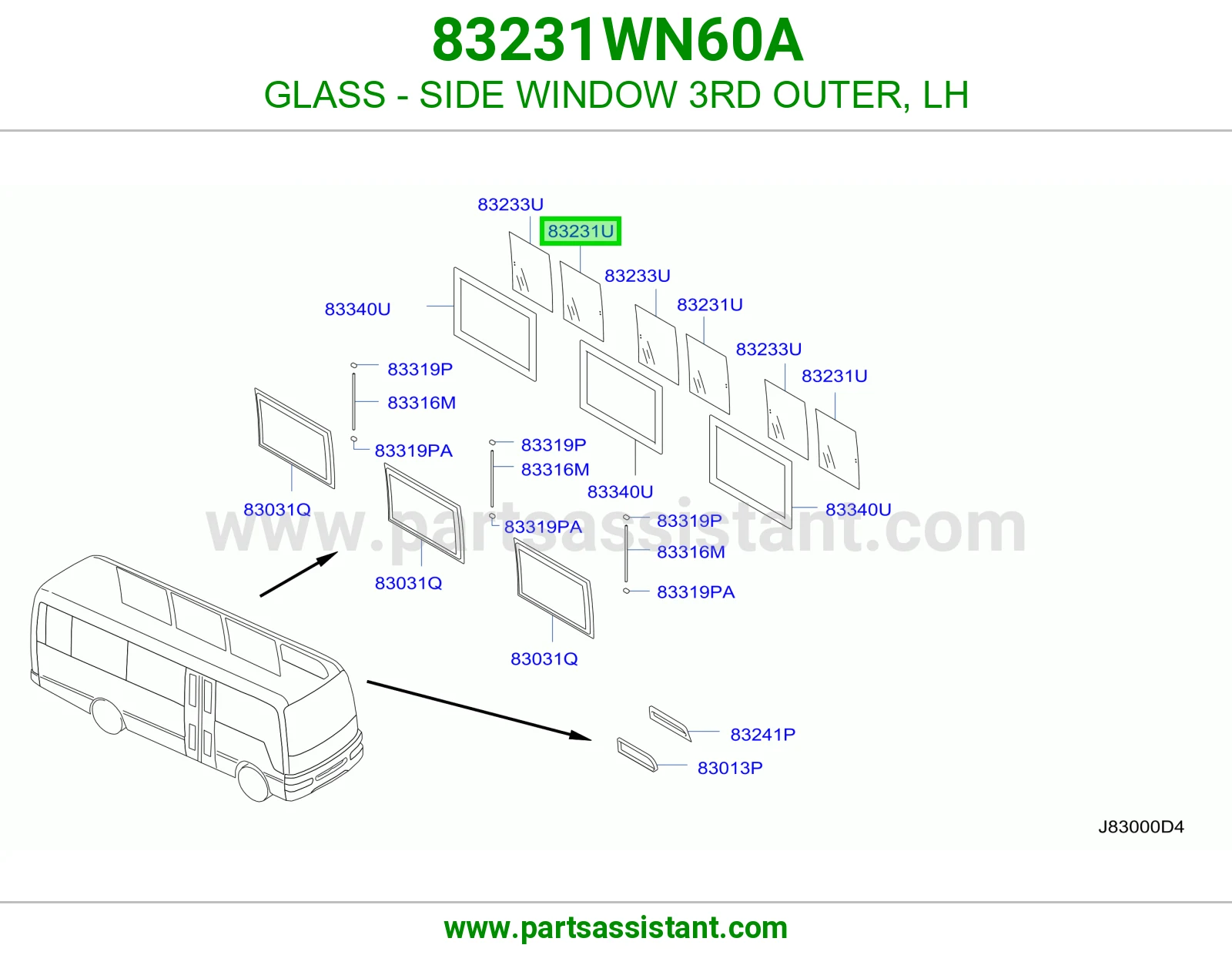 GLASS - SIDE WINDOW 3RD OUTER, LH 83231WN60A