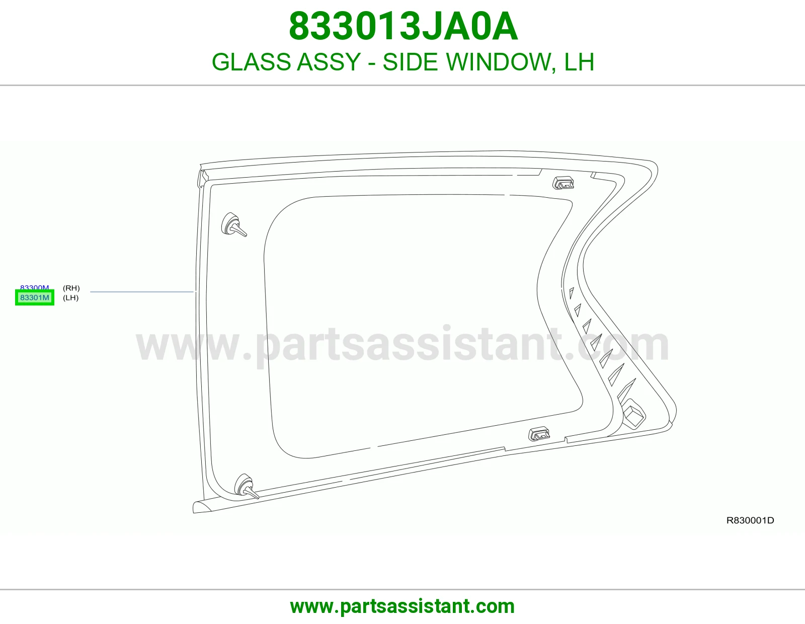 GLASS ASSY - SIDE WINDOW, LH 833013JA0A