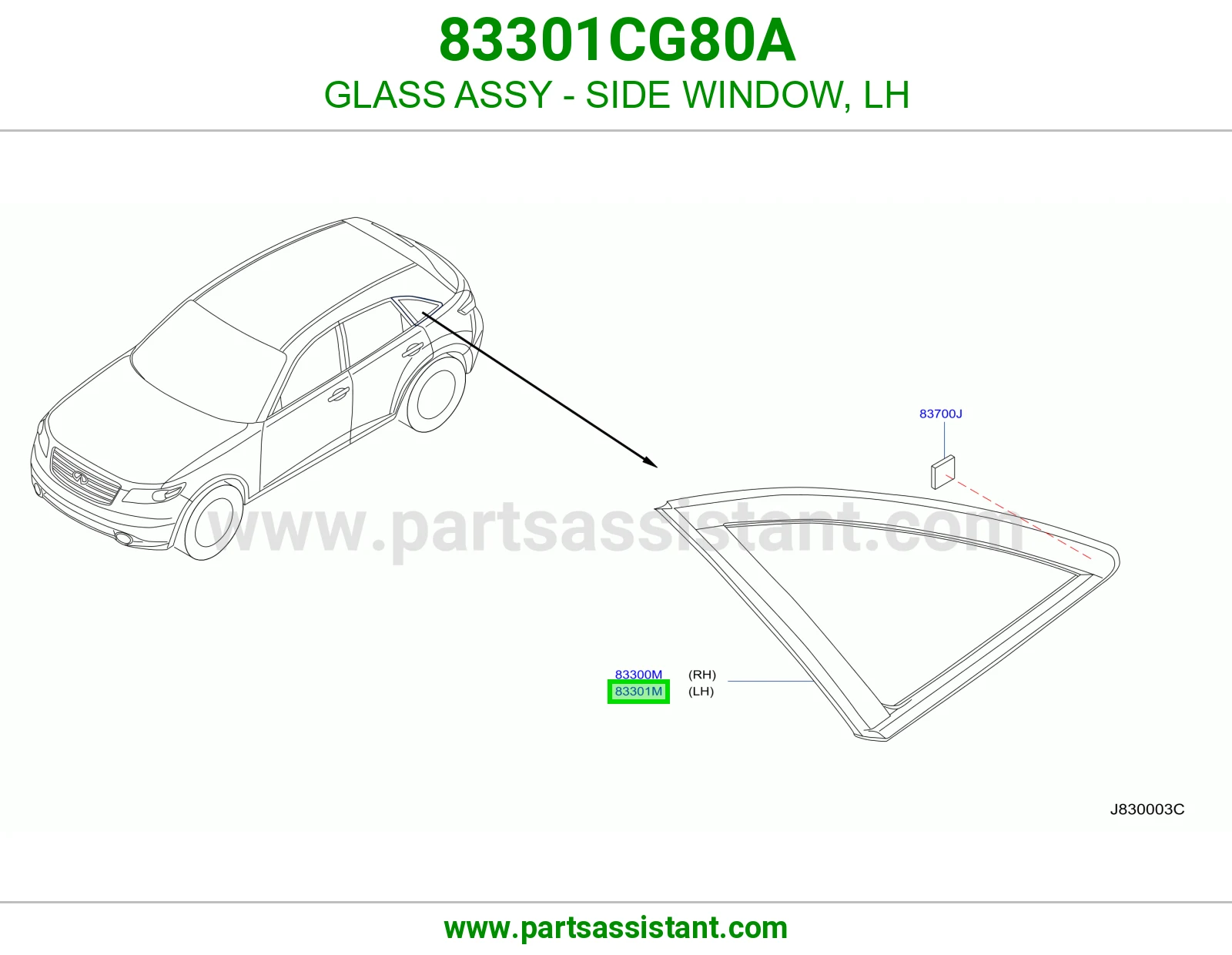 GLASS ASSY - SIDE WINDOW, LH 83301CG80A