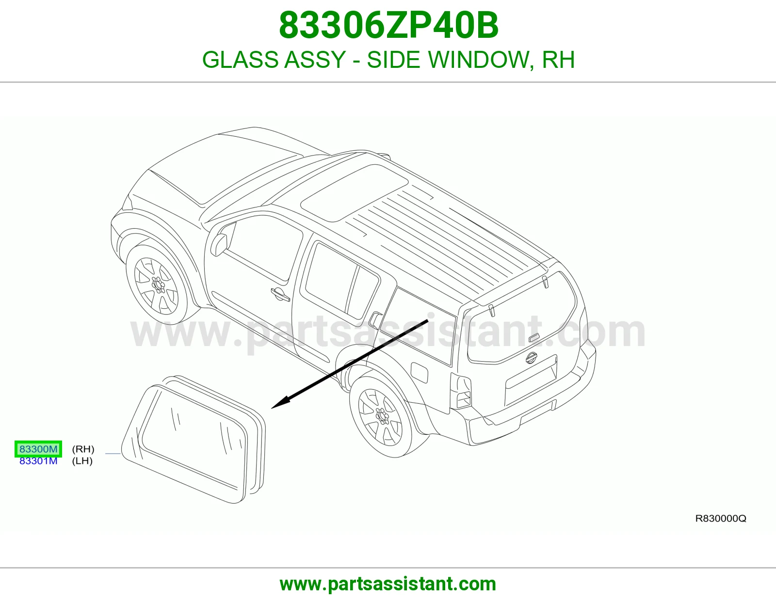 GLASS ASSY - SIDE WINDOW, RH 83306ZP40B