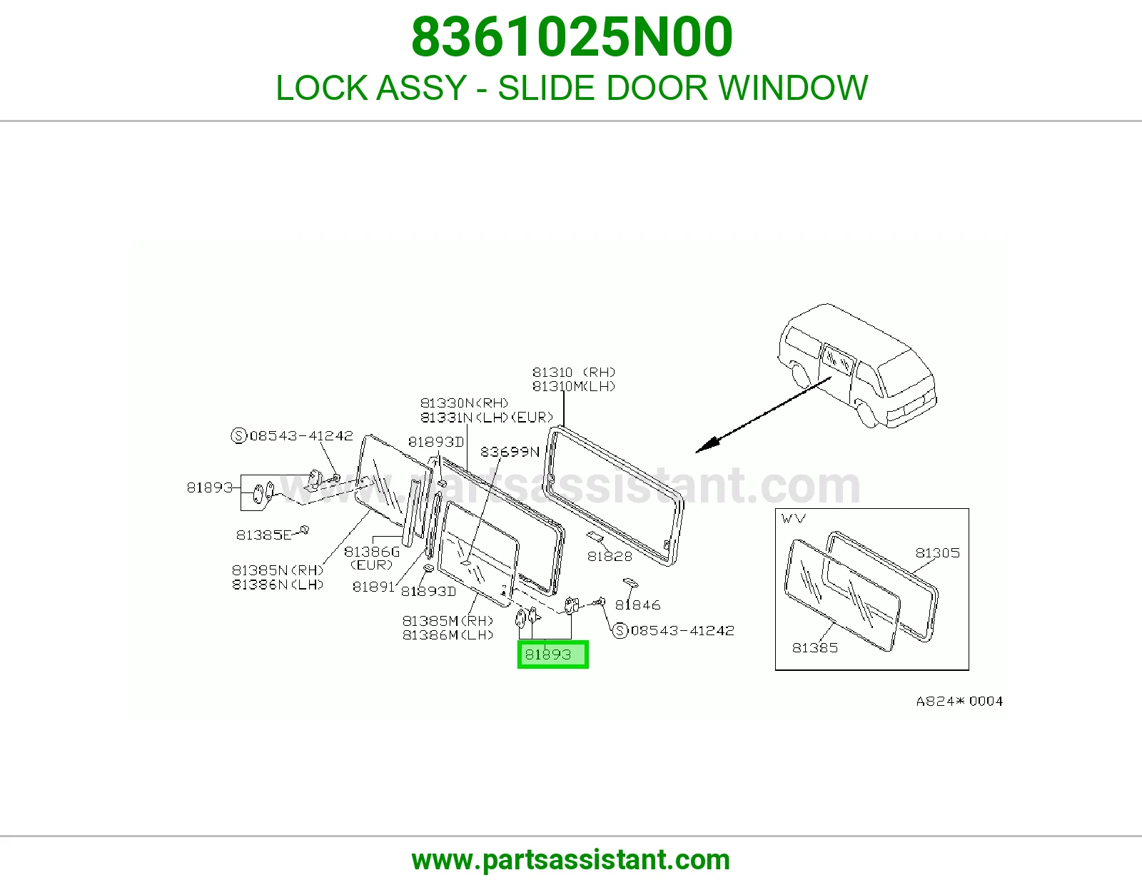 LOCK ASSY - SLIDE DOOR WINDOW 8361025N00