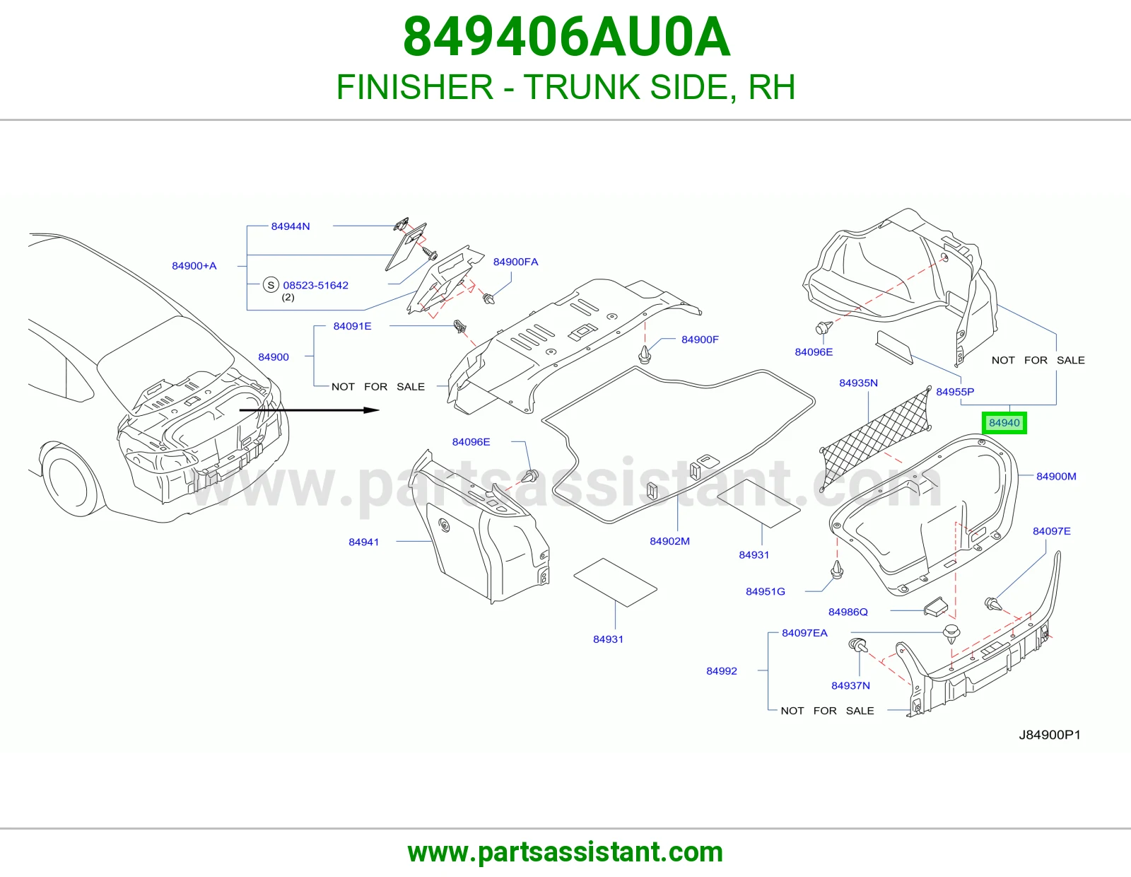 FINISHER - TRUNK SIDE, RH 849406AU0A