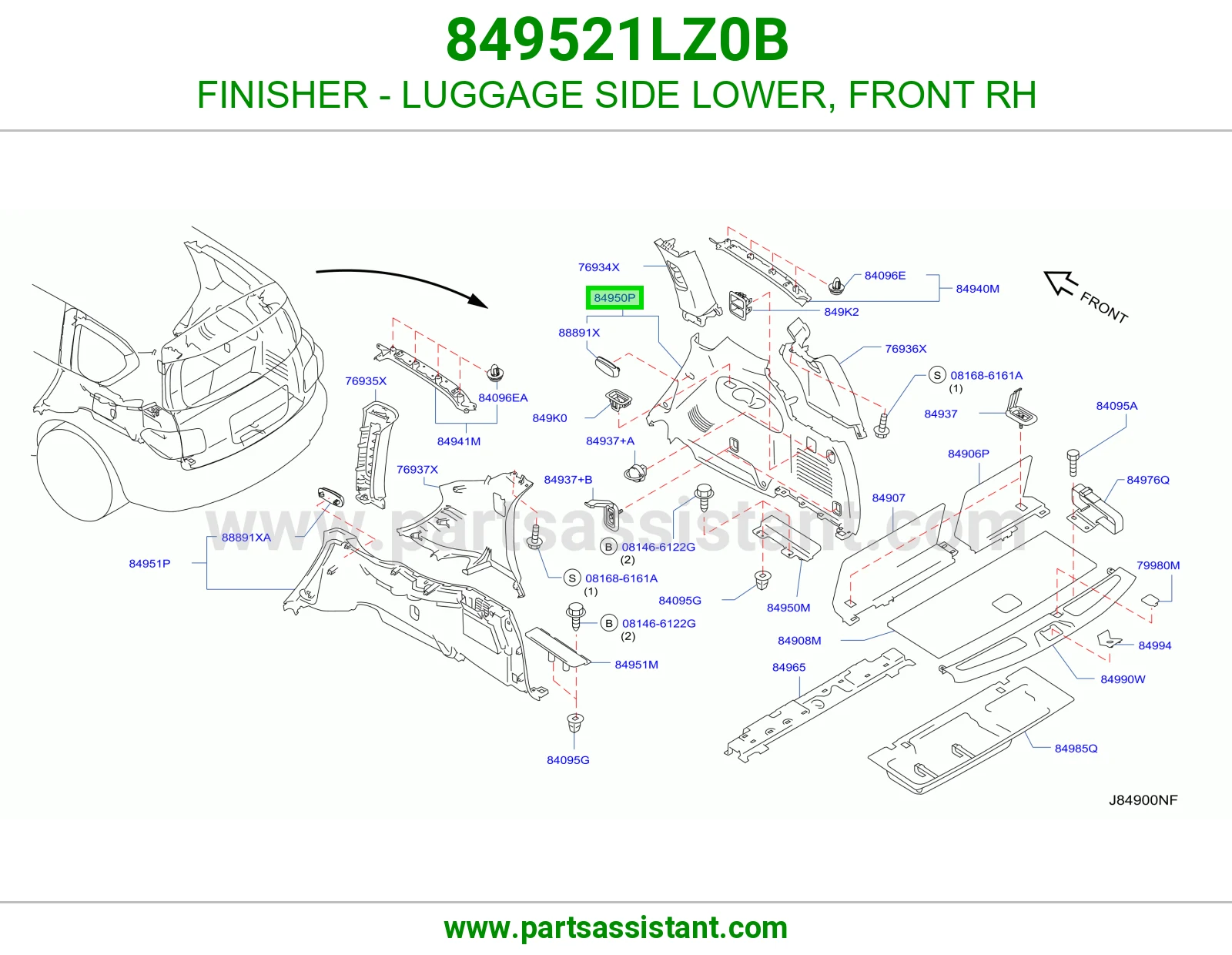 FINISHER - LUGGAGE SIDE LOWER, FRONT RH 849521LZ0B