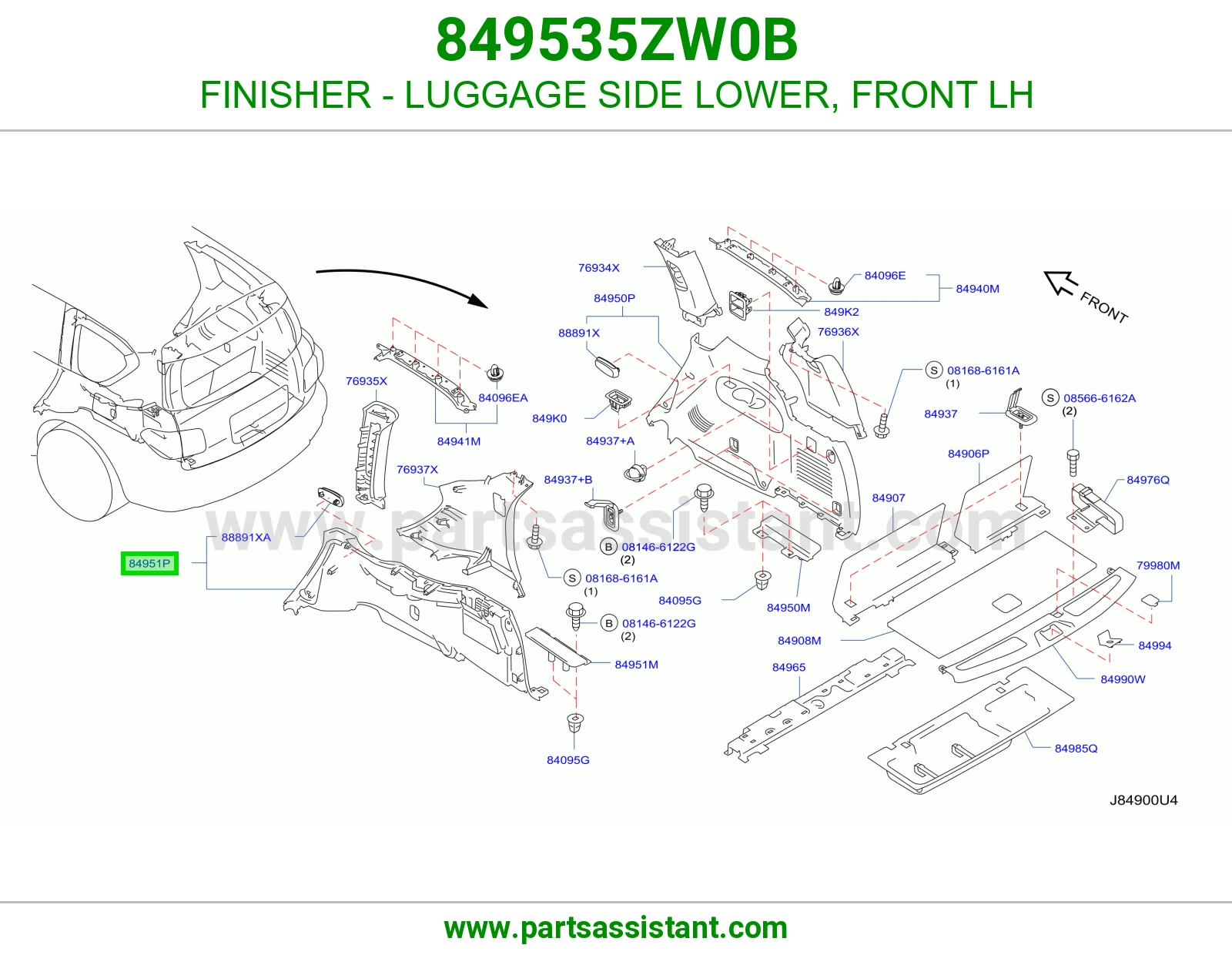FINISHER - LUGGAGE SIDE LOWER, FRONT LH 849535ZW0B
