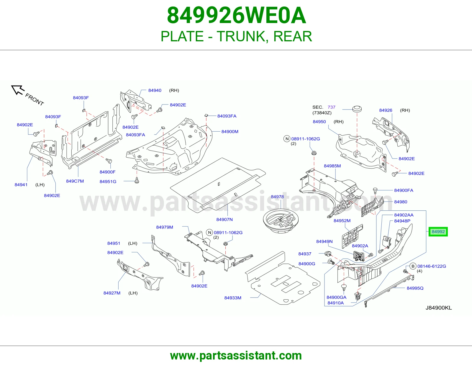 PLATE - TRUNK, REAR 849926WE0A