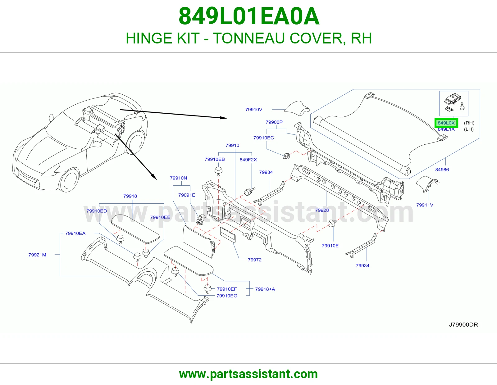 طقم مفصلات غطاء حوض بيك أب يمين 849L01EA0A