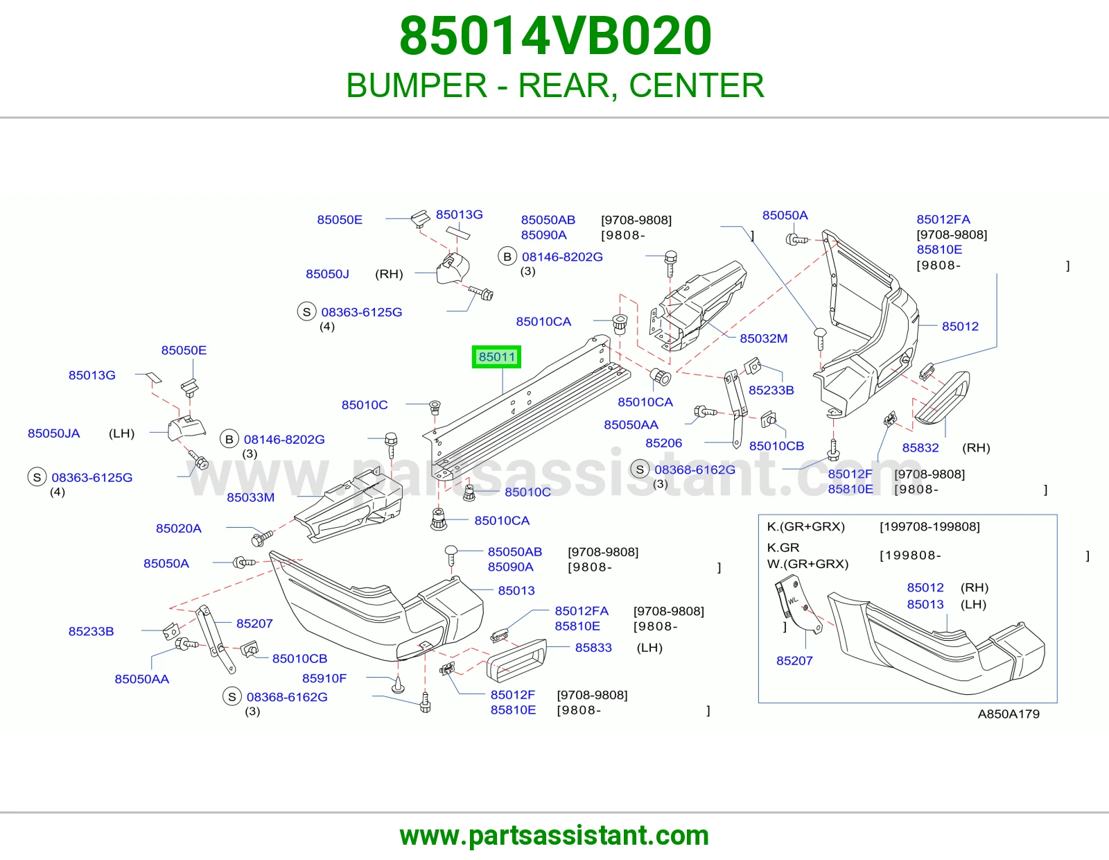 BUMPER - REAR, CENTER 85014VB020