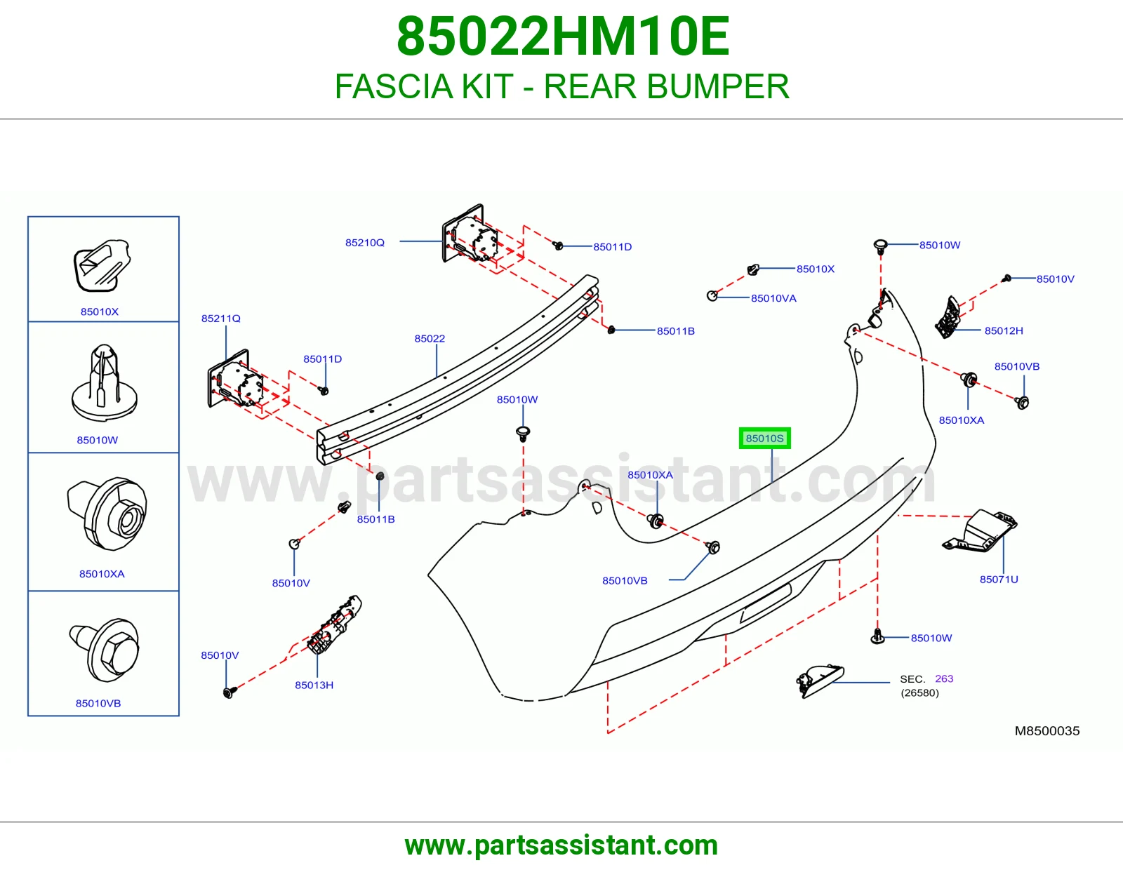 FASCIA KIT - REAR BUMPER 85022HM10E