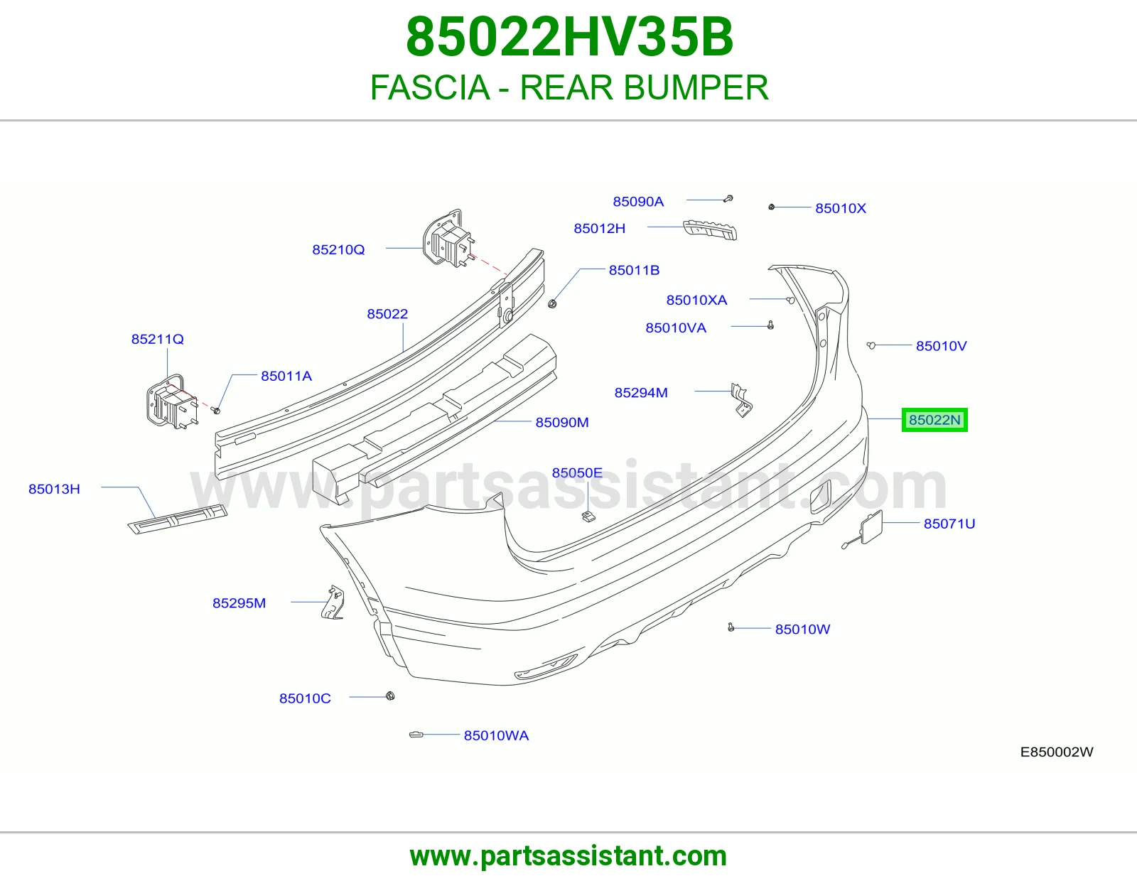 FASCIA - REAR BUMPER 85022HV35B