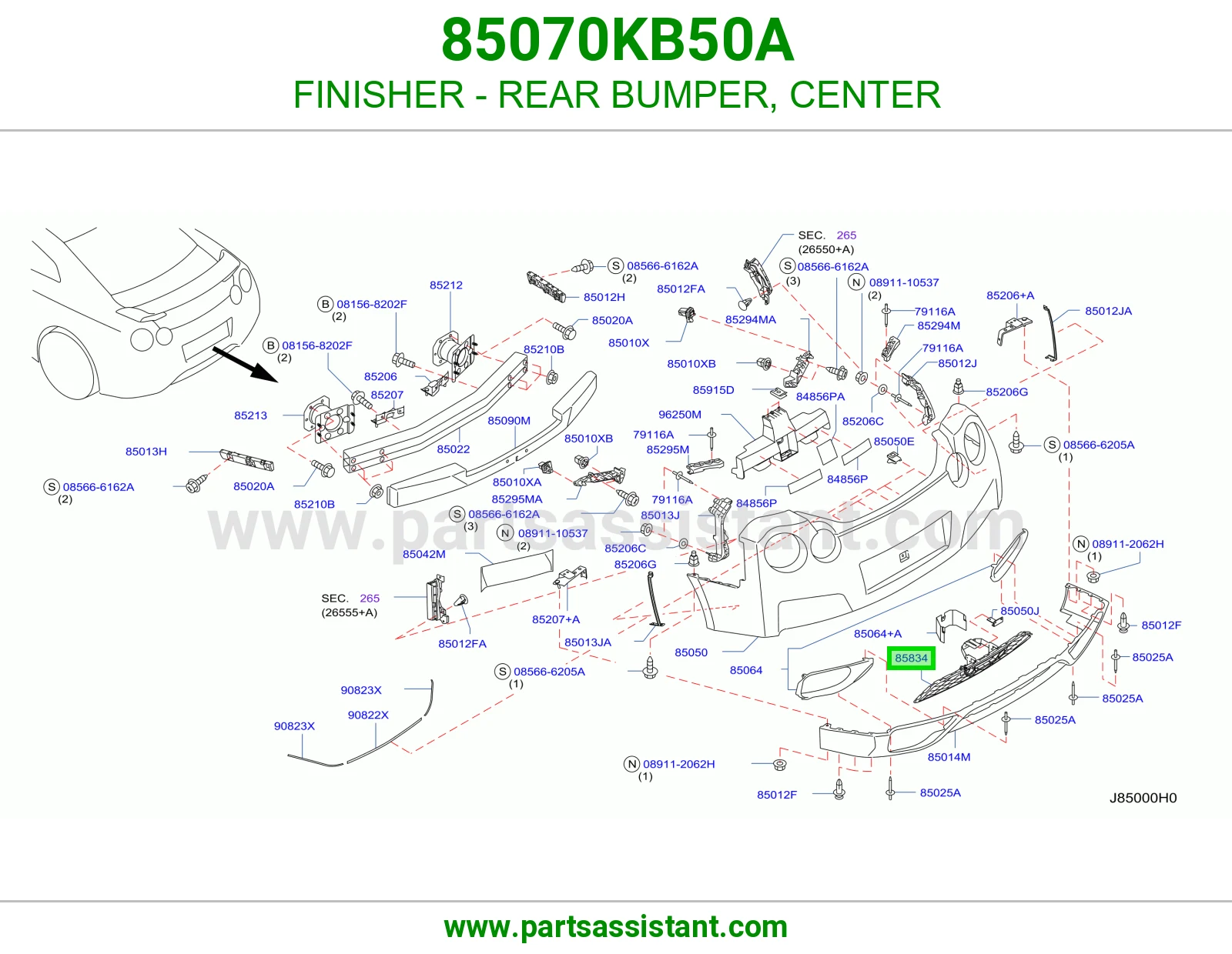 تلبيسة صدام خلفي وسط 85070KB50A