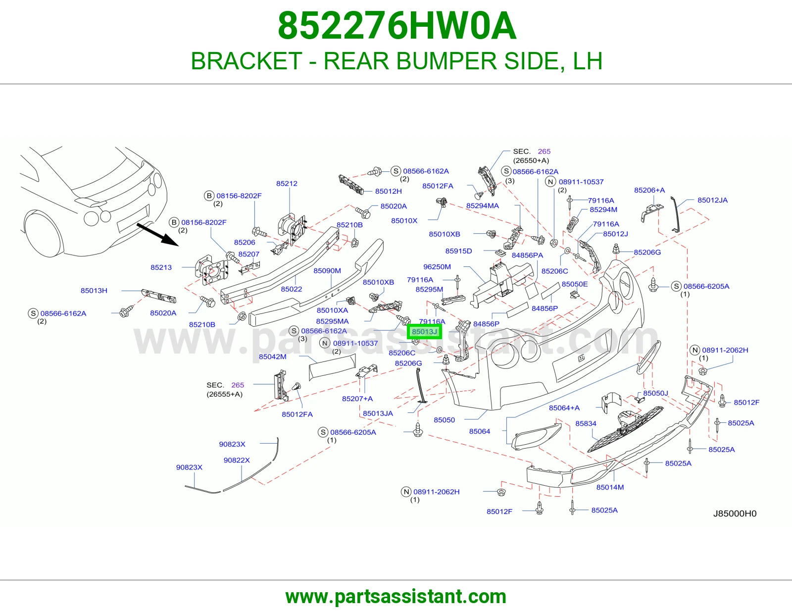 BRACKET - REAR BUMPER SIDE, LH 852276HW0A