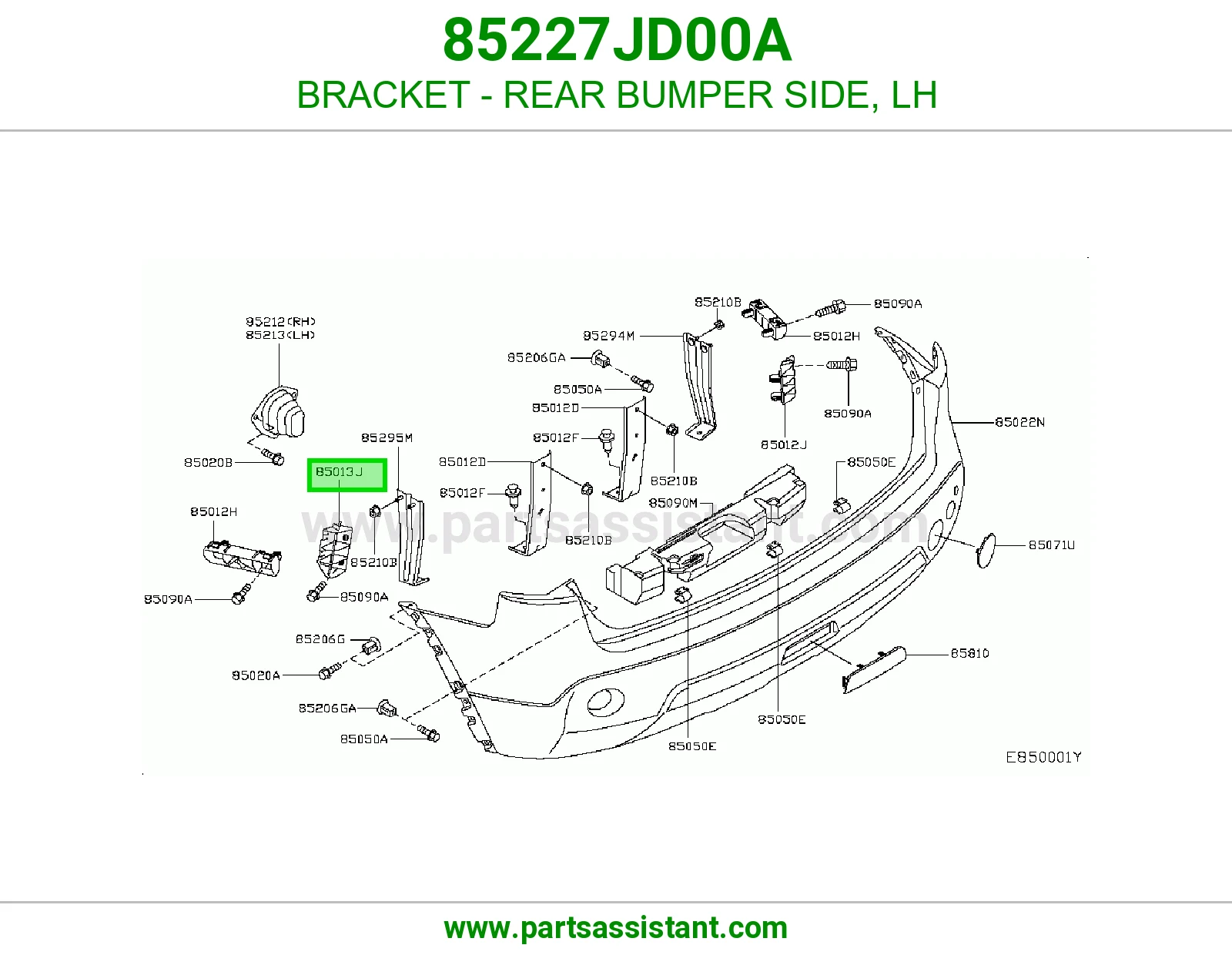 BRACKET - REAR BUMPER SIDE, LH 85227JD00A