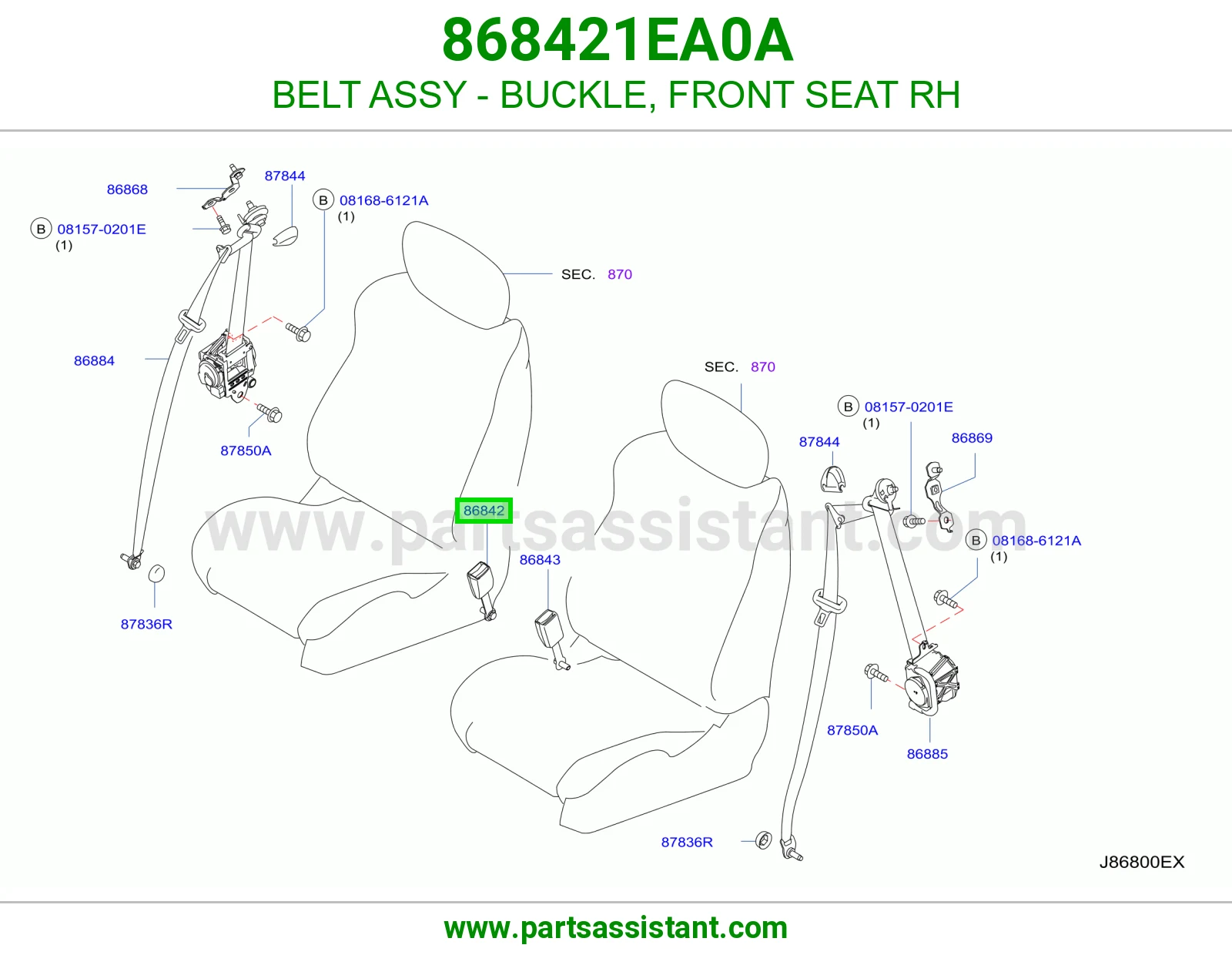 حزام قفل حزام أمان مرتبة أمامي يمين كامل 868421EA0A