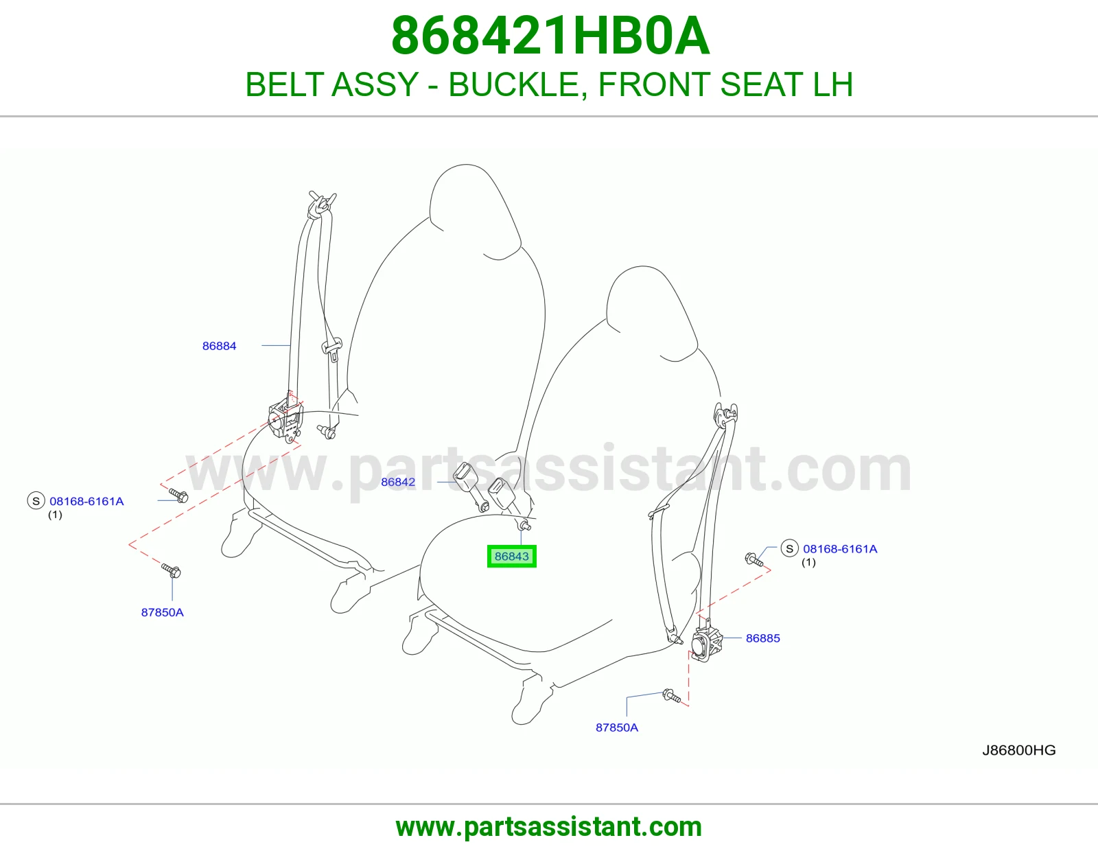 حزام قفل حزام أمان مرتبة أمامي يسار كامل 868421HB0A