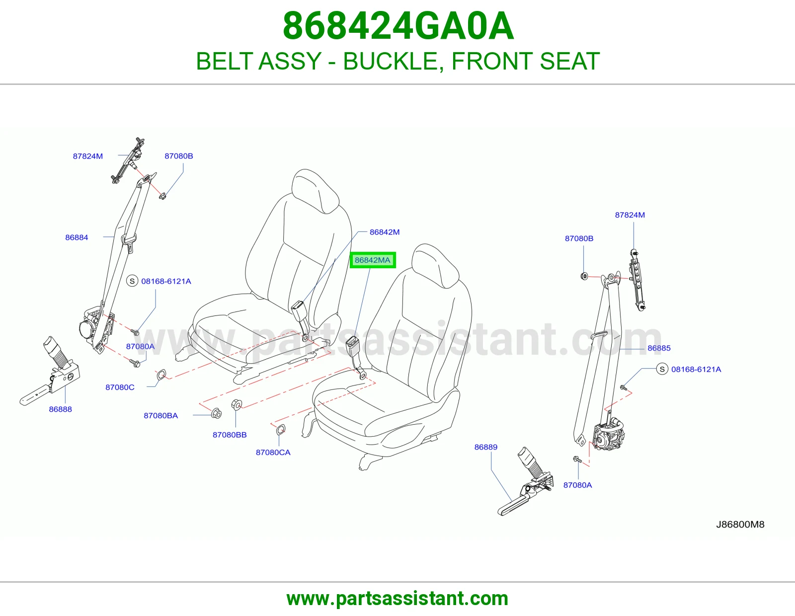 حزام قفل حزام أمان مرتبة أمامي كامل 868424GA0A