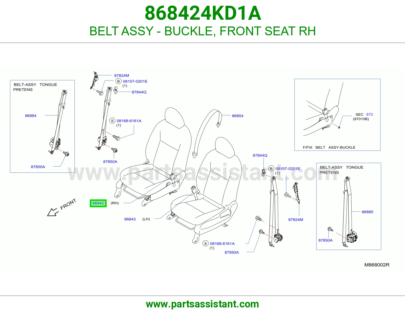 حزام قفل حزام أمان مرتبة أمامي يمين كامل 868424KD1A