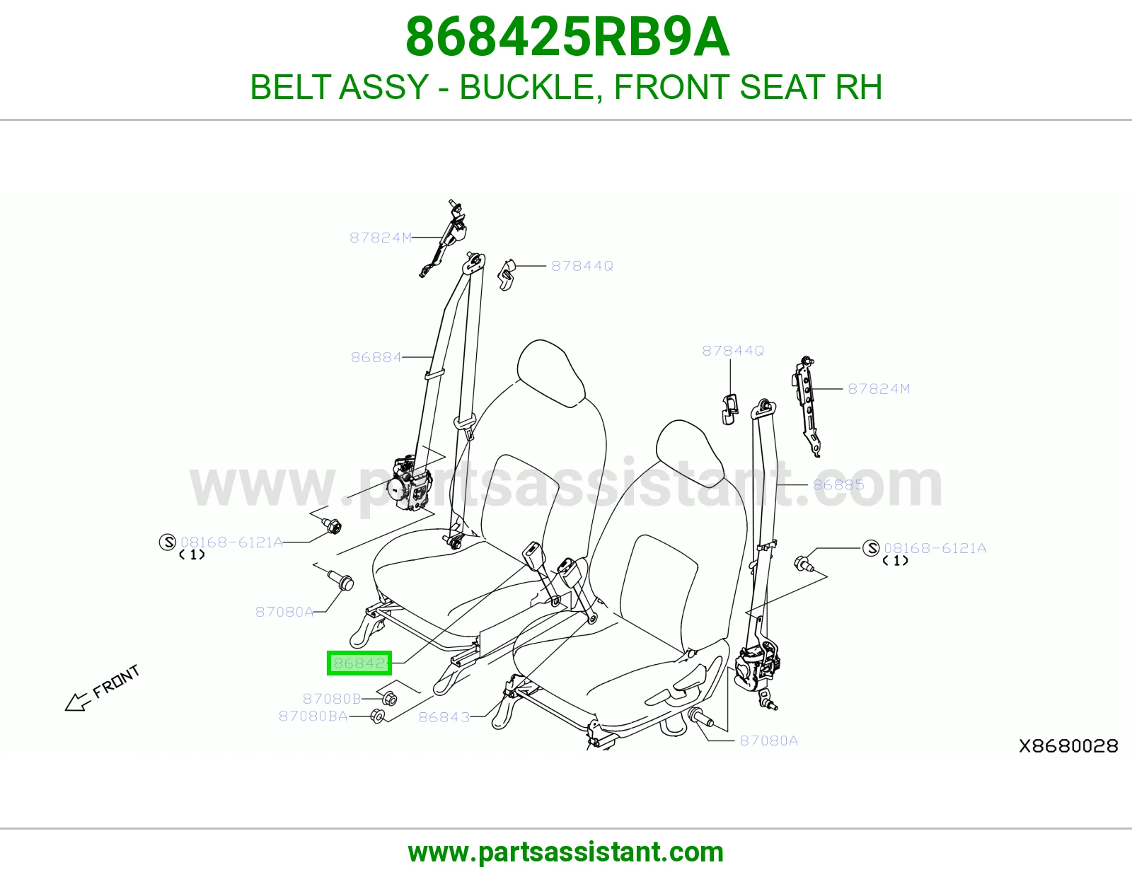 حزام قفل حزام أمان مرتبة أمامي يمين كامل 868425RB9A