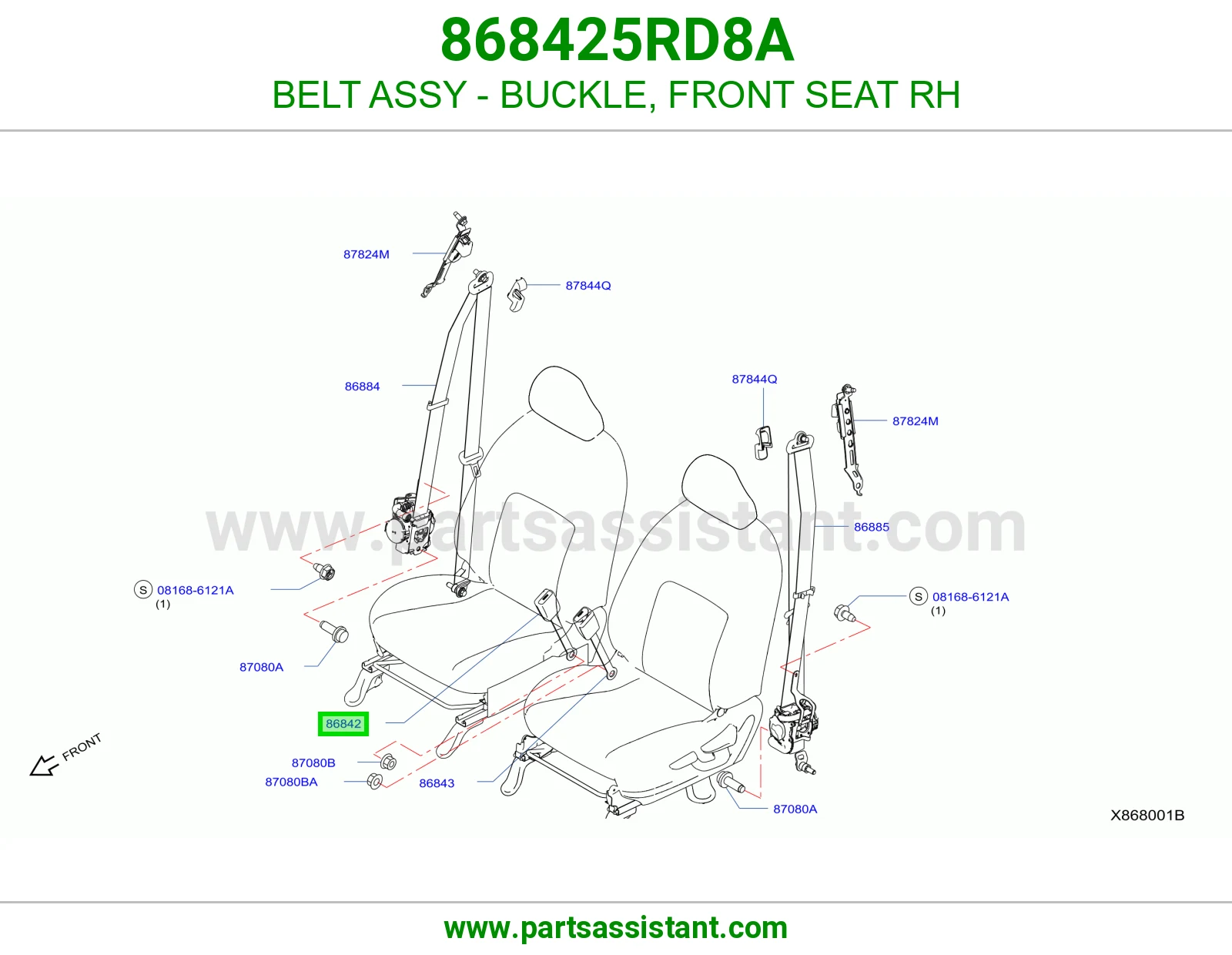 حزام قفل حزام أمان مرتبة أمامي يمين كامل 868425RD8A