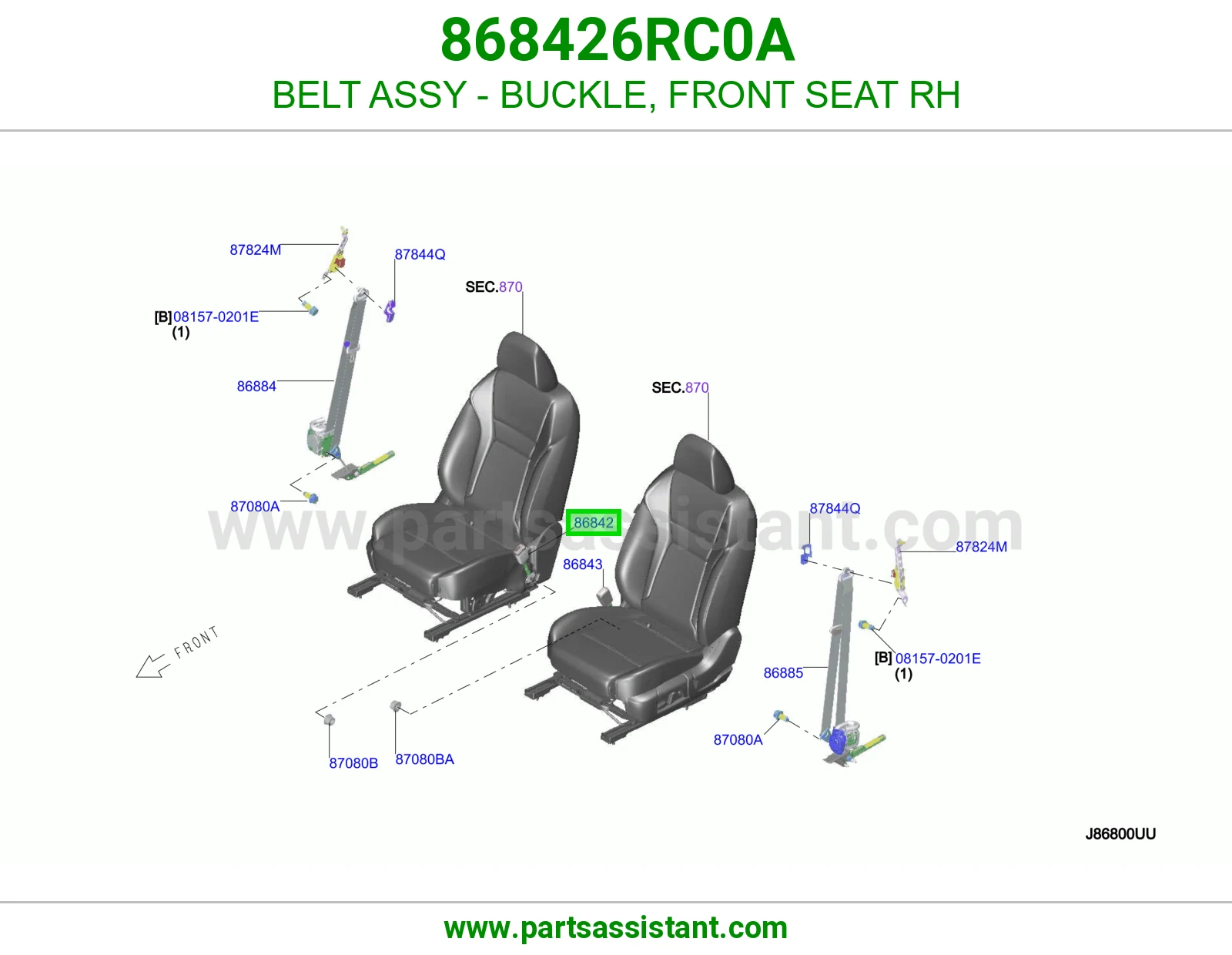 حزام قفل حزام أمان مرتبة أمامي يمين كامل 868426RC0A