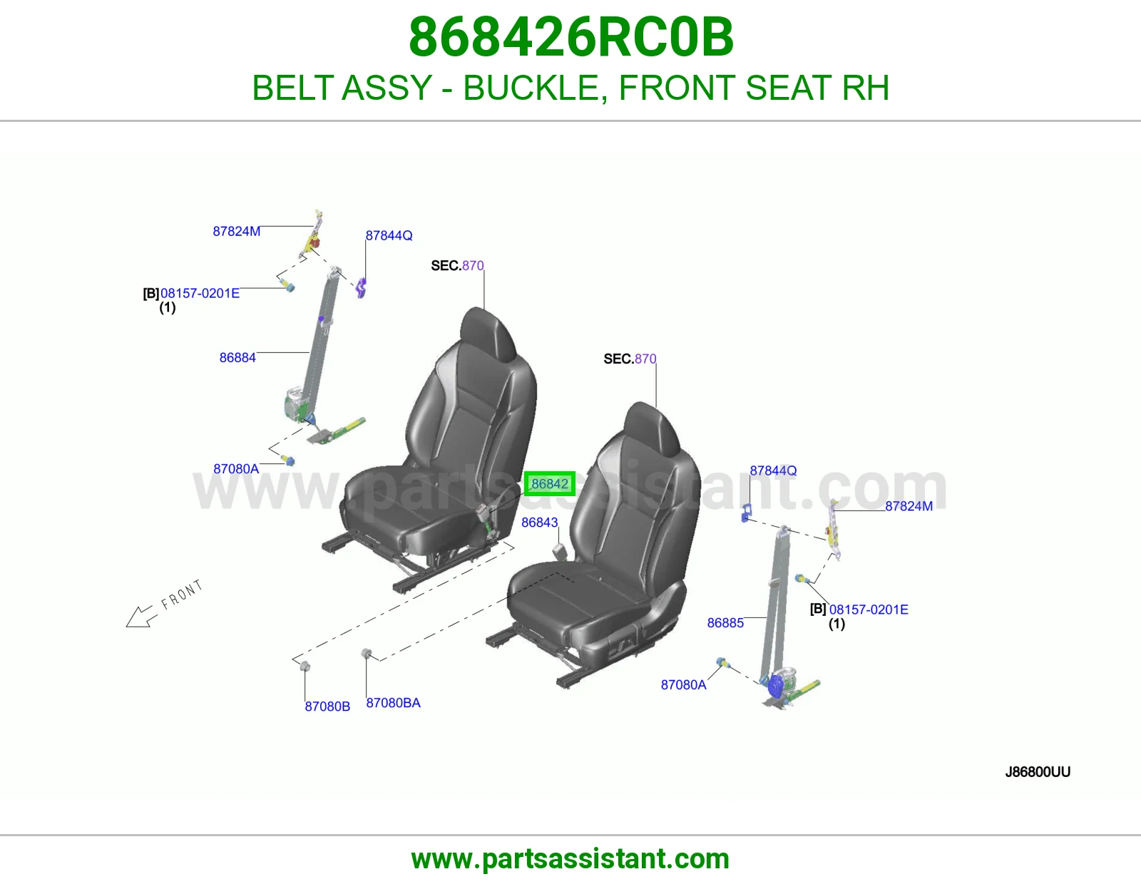 حزام قفل حزام أمان مرتبة أمامي يمين كامل 868426RC0B
