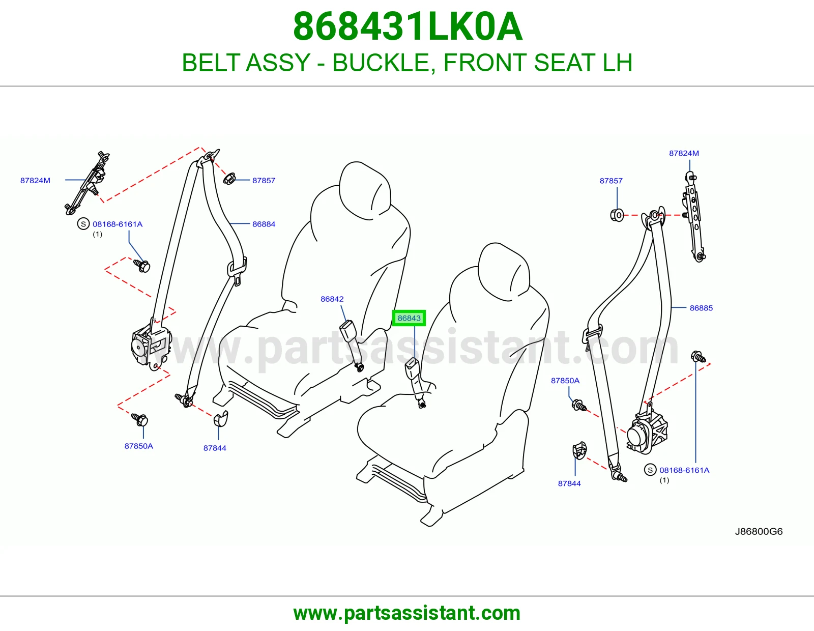 حزام قفل حزام أمان مرتبة أمامي يسار كامل 868431LK0A