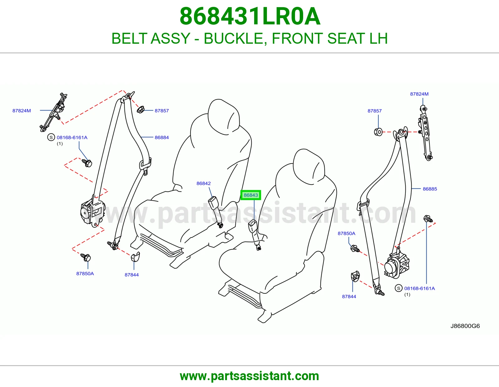 حزام قفل حزام أمان مرتبة أمامي يسار كامل 868431LR0A