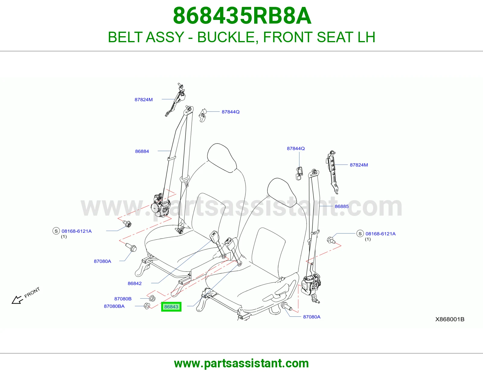 حزام قفل حزام أمان مرتبة أمامي يسار كامل 868435RB8A