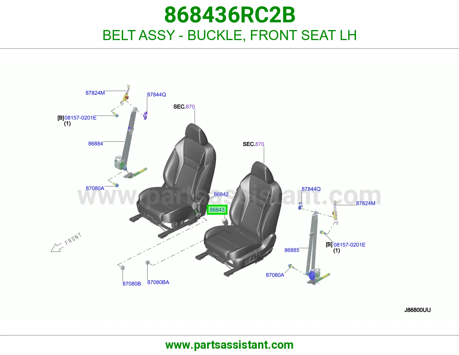 حزام قفل حزام أمان مرتبة أمامي يسار كامل 868436RC2B