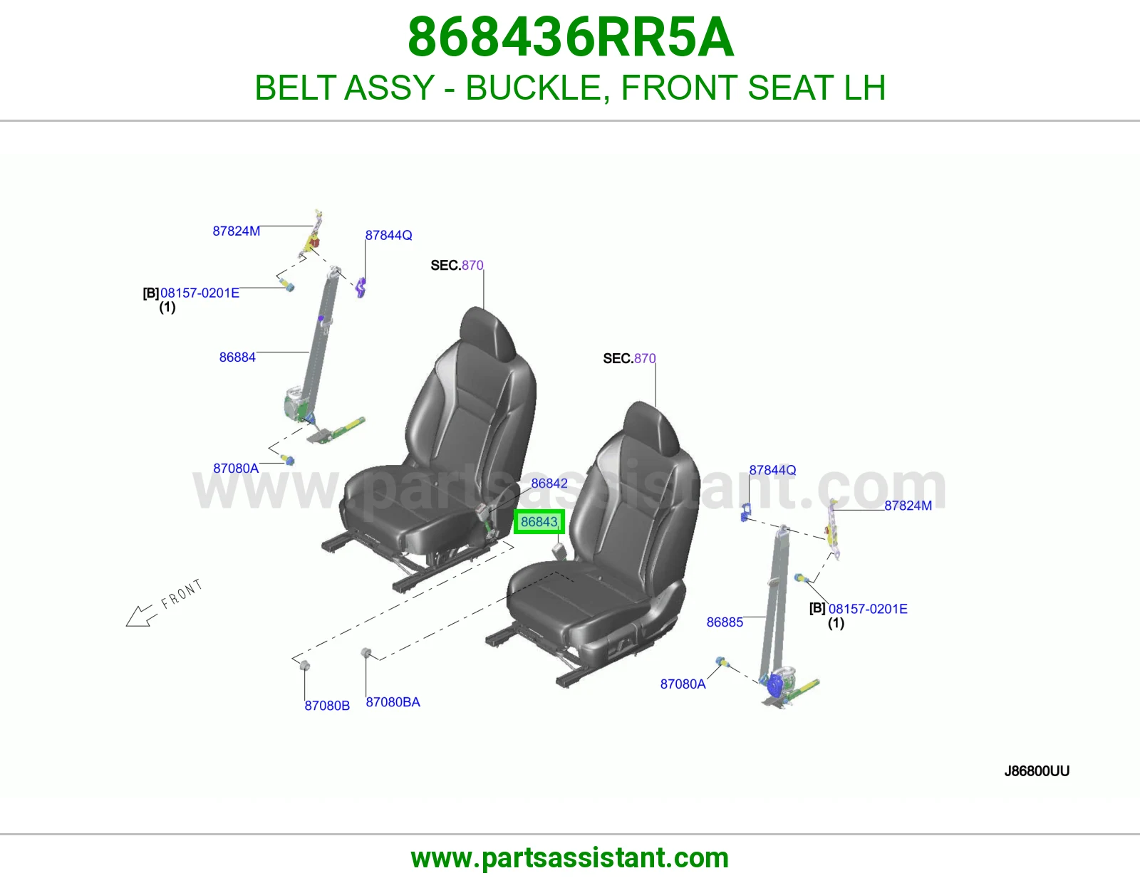 حزام قفل حزام أمان مرتبة أمامي يسار كامل 868436RR5A